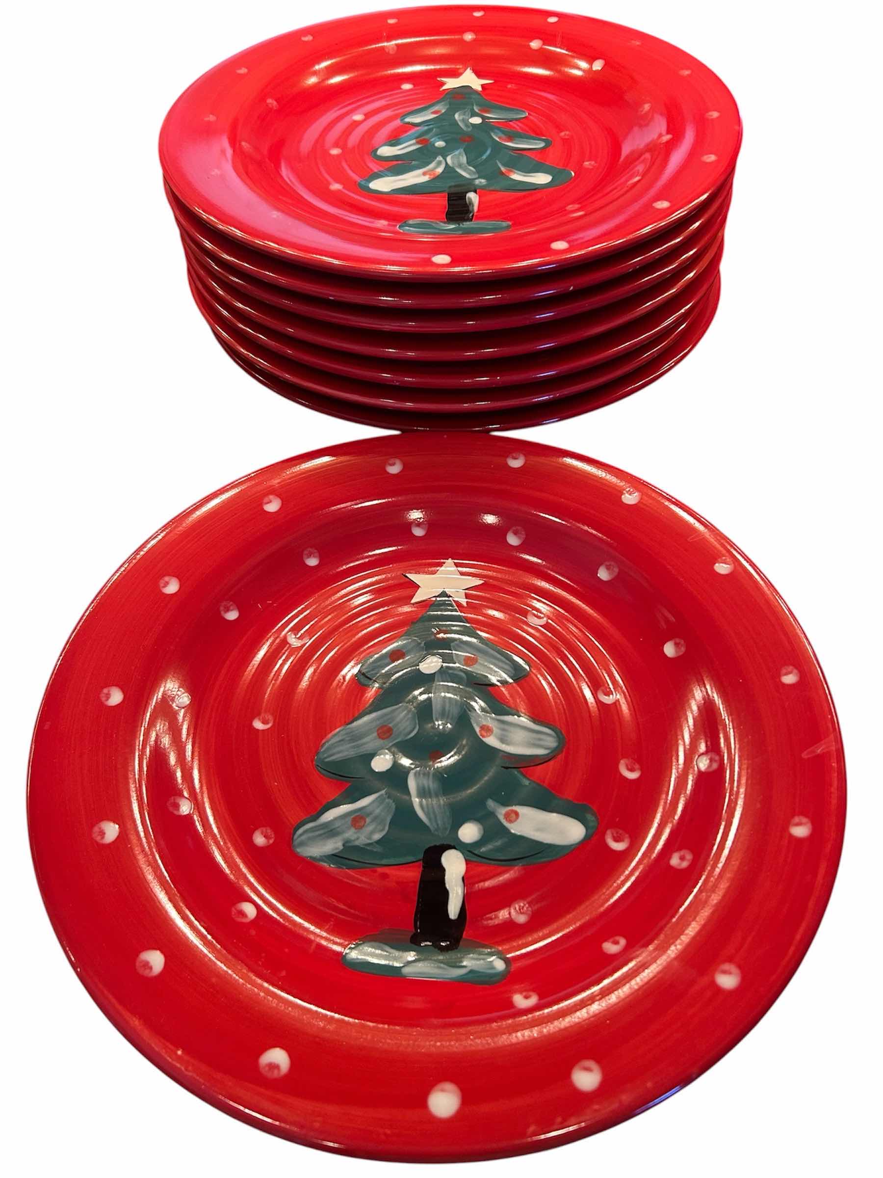 Photo 1 of 8- VINTAGE GIBSON RED HAND PAINTED CHRISTMAS PLATES