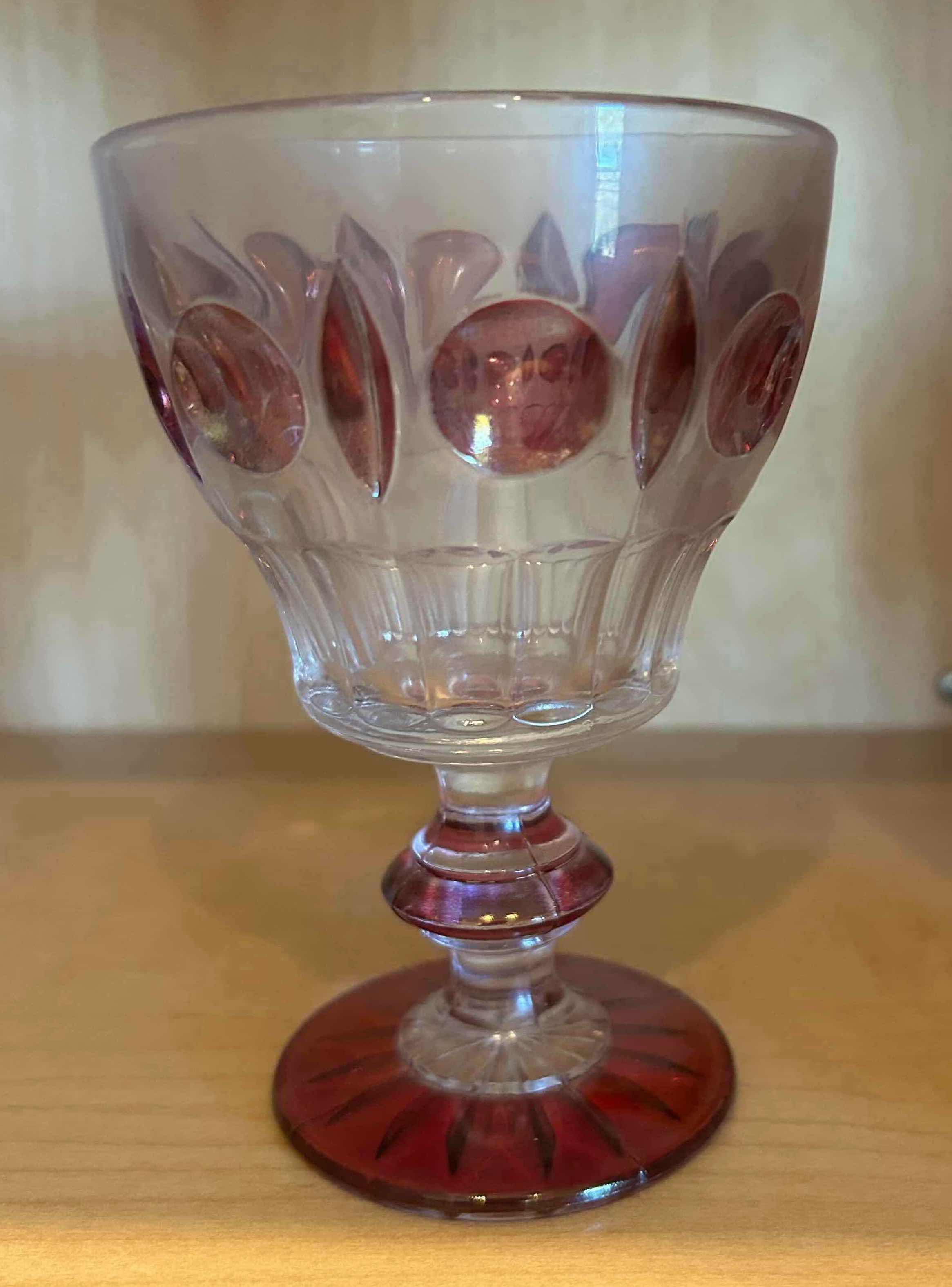 Photo 1 of 5- VINTAGE INDIANA GLASS COLONY CLASSIQUE GOBLETS W CRANBERRY RUBY FLASH FINISH