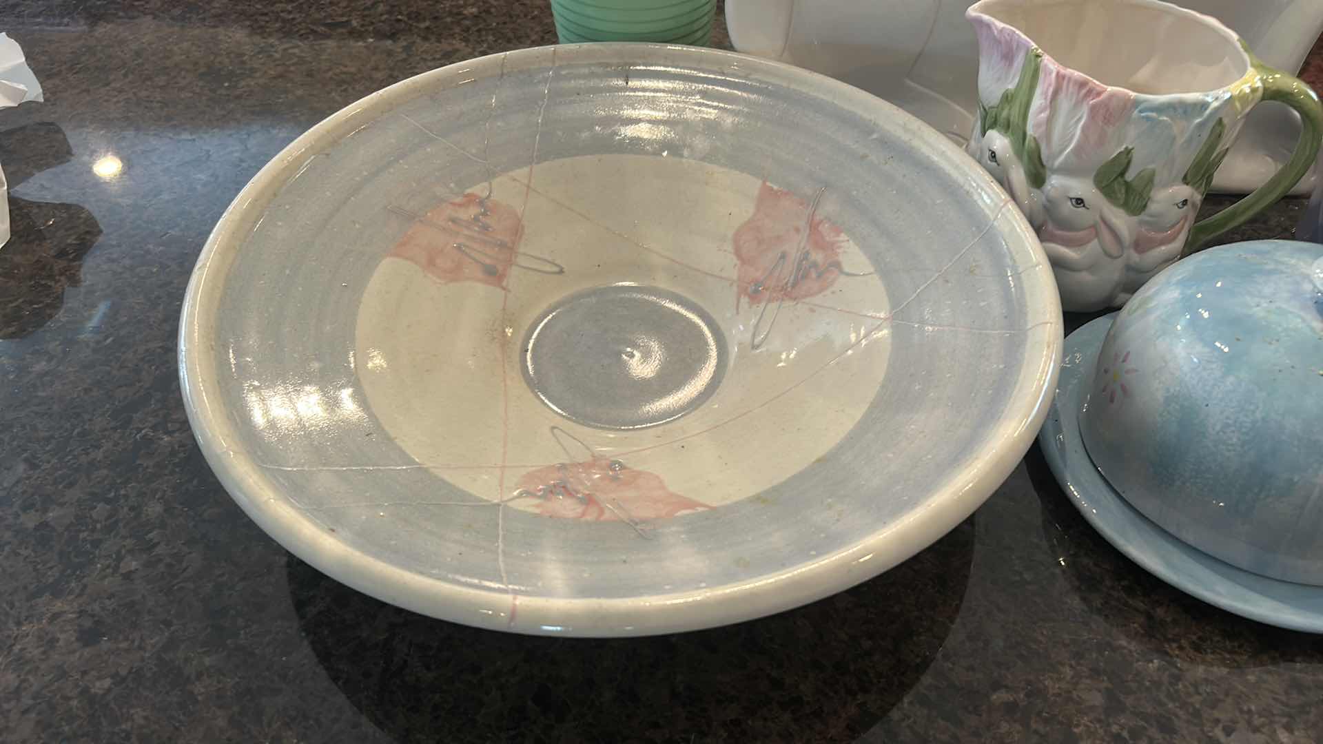 Photo 1 of CERAMIC PLATTERS, LIDDED CHEESE DISH, PASTEL POTS AND PITCHER