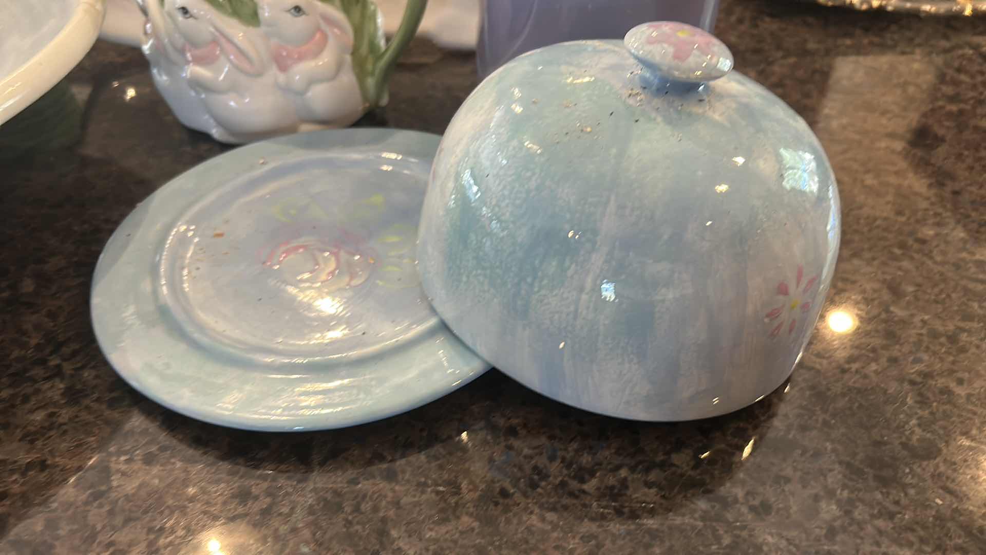 Photo 1 of CERAMIC PLATTERS, LIDDED CHEESE DISH, PASTEL POTS AND PITCHER