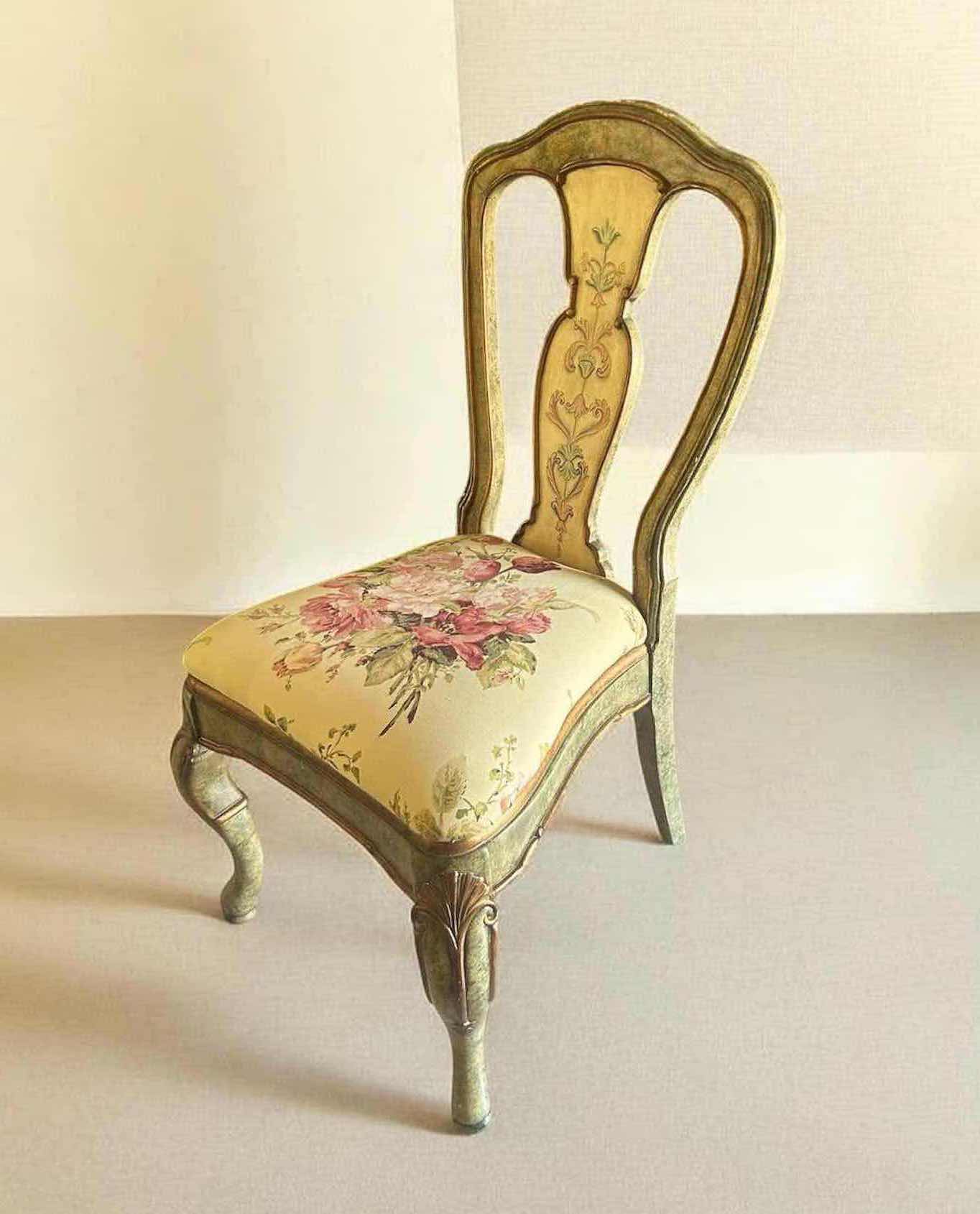 Photo 1 of ITALIAN ROCOCO PAINTED SIDE CHAIR W HAND PAINTED FLORAL  MOTIF & GILDED CABRIOLE LEGS