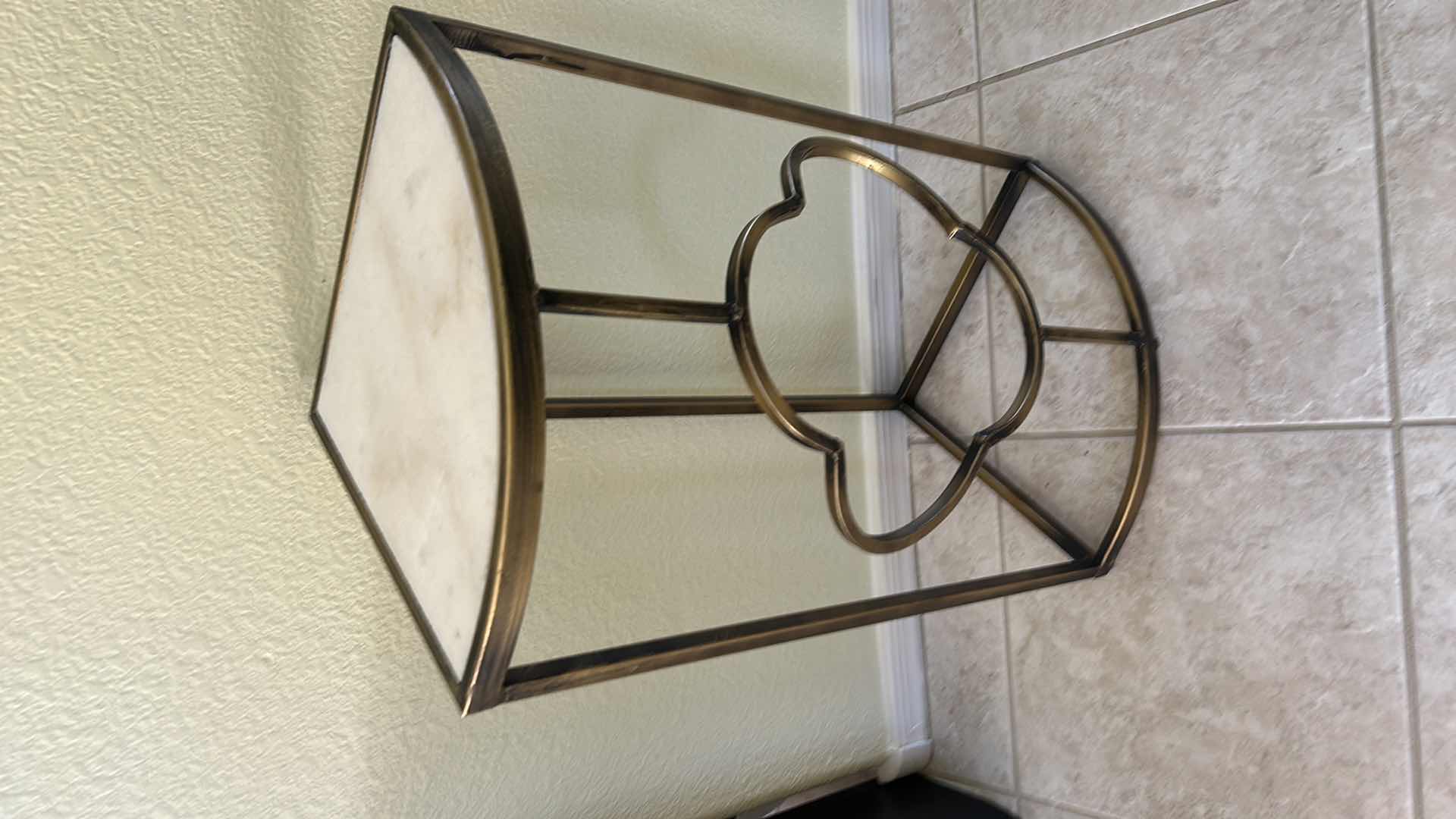 Photo 1 of REGINA ANDREW DETROIT CLOVER TABLE FEATURING A CREAMY WHITE MARBLE TOP AND NATURAL BRASS FINISH. 15” x 11” x H24”.