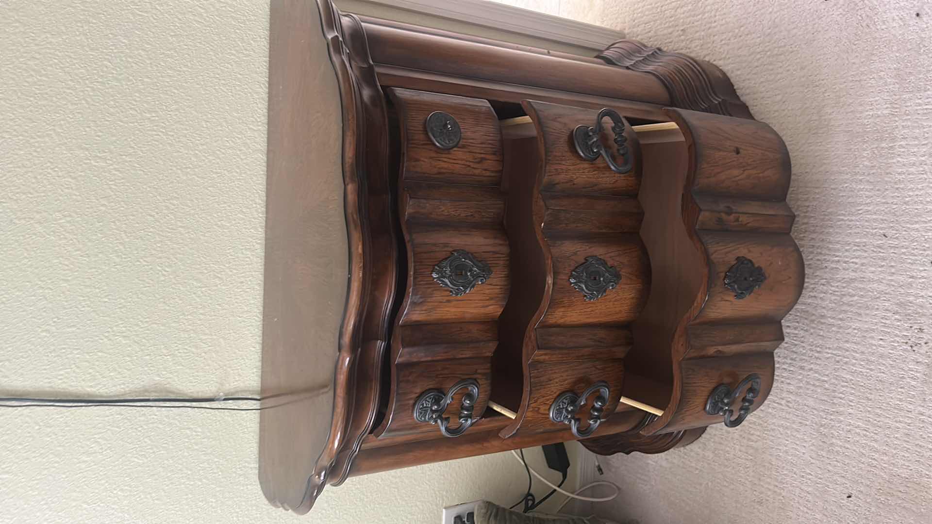 View 2 of PULASKI EDWARDIAN DEMILUNE CHEST W SCALLOPED FRONT & DARK METAL HARDWARE 40" X 20" H 35" RETAIL $700