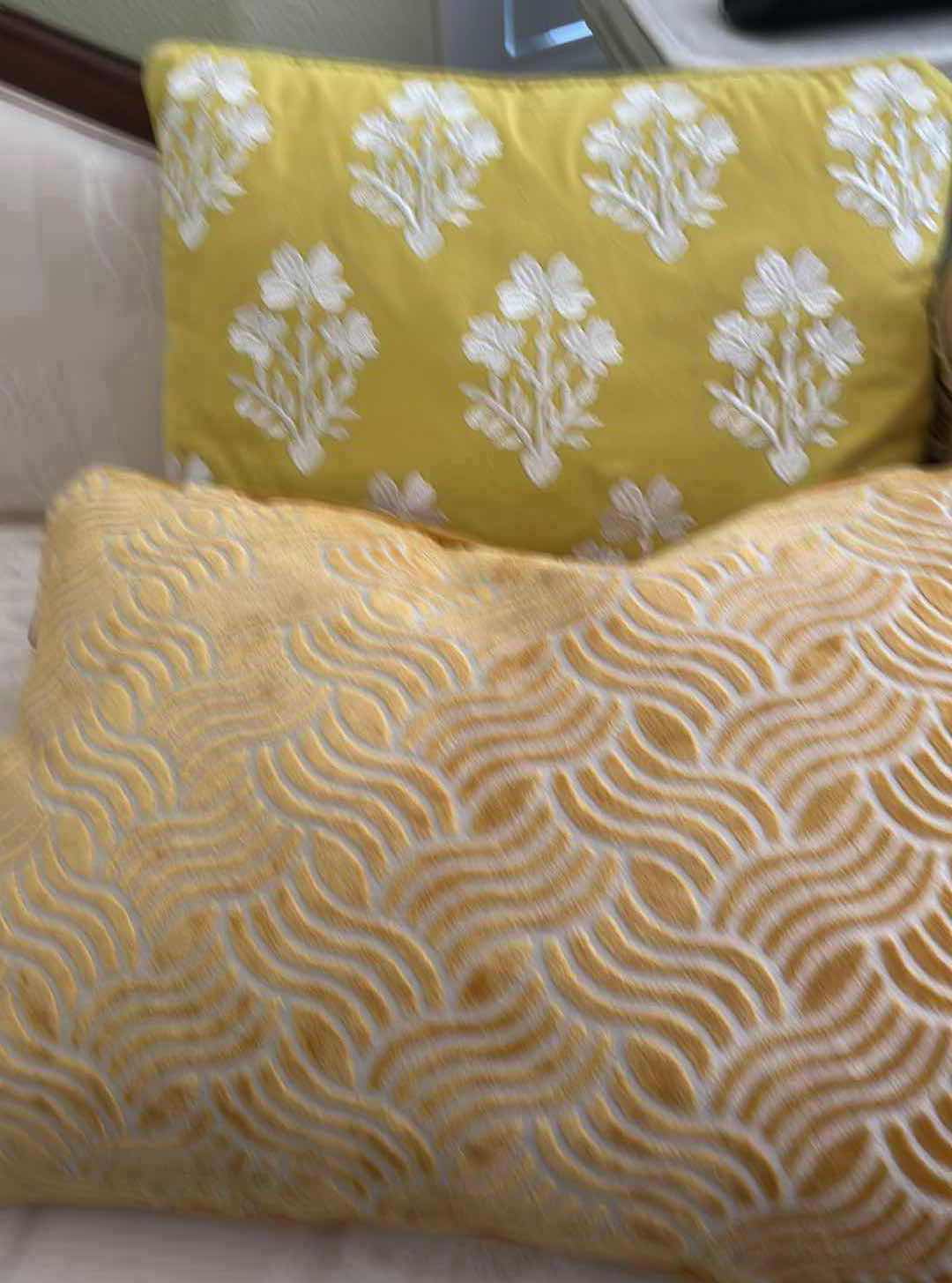 View 3 of 4- YELLOW EMBROIDERED FLORAL PATTERN & TEXTURED WAVE DESIGN