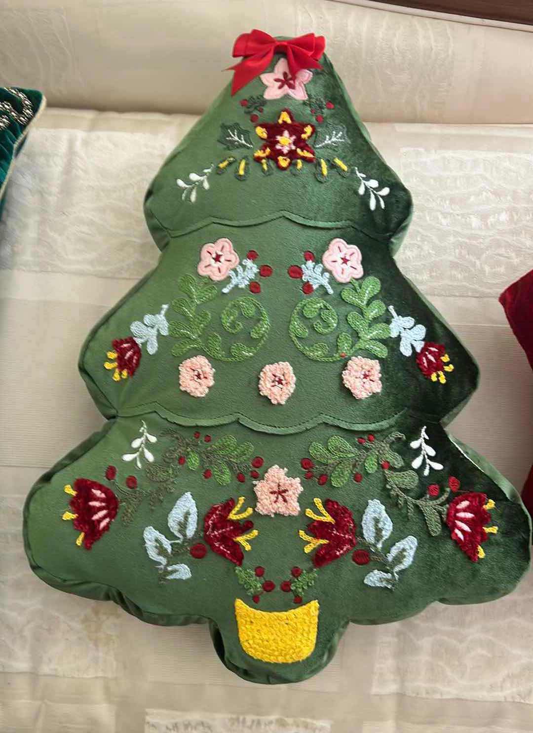 Photo 1 of 3-DECORATIVE HOLIDAY PILLOWS W BEADED DESIGN  14" 17" W