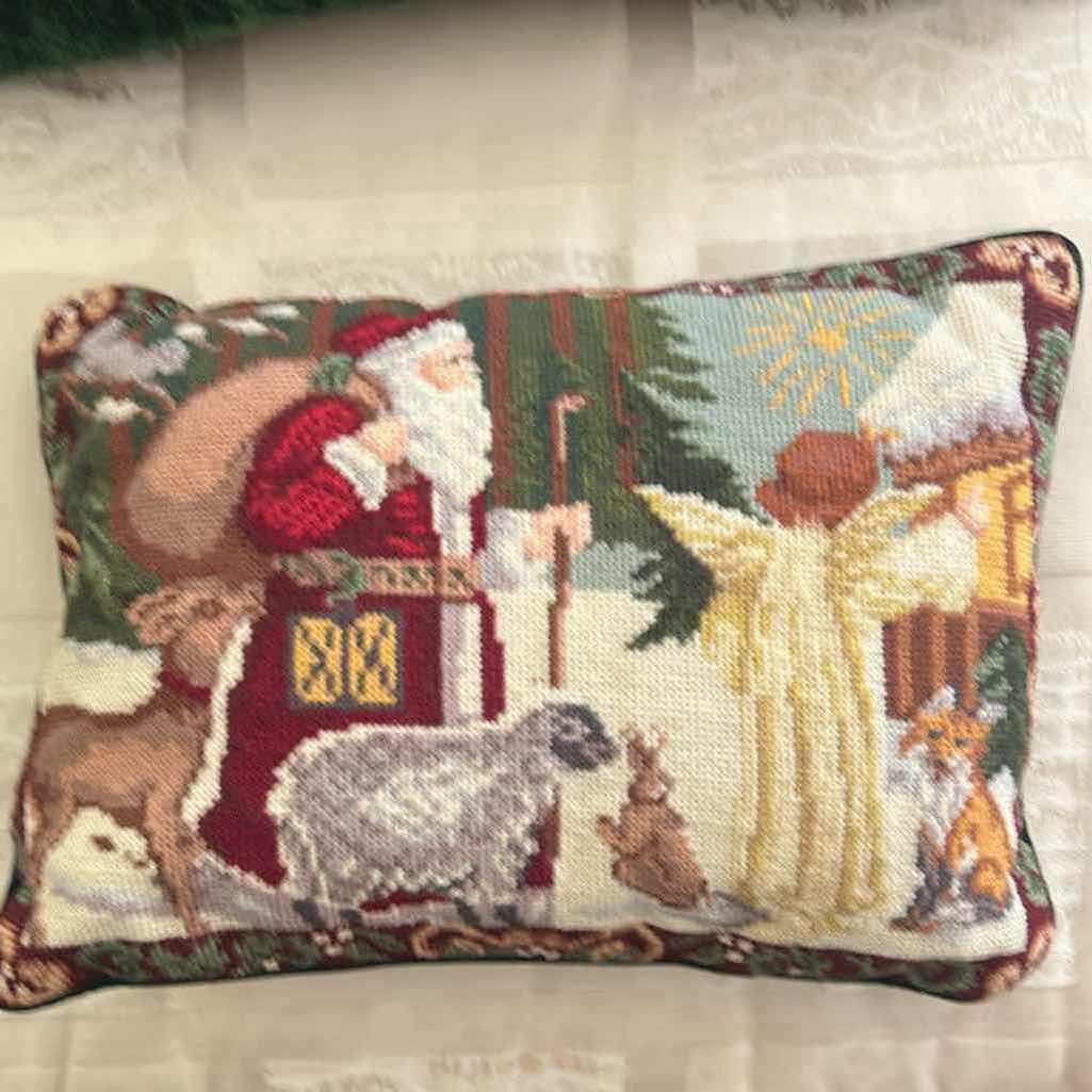 Photo 1 of 3- HOLIDAY PILLOWS W BEADED VELVET & NEEDLEPOINT DESIGN 
 13" 19" W