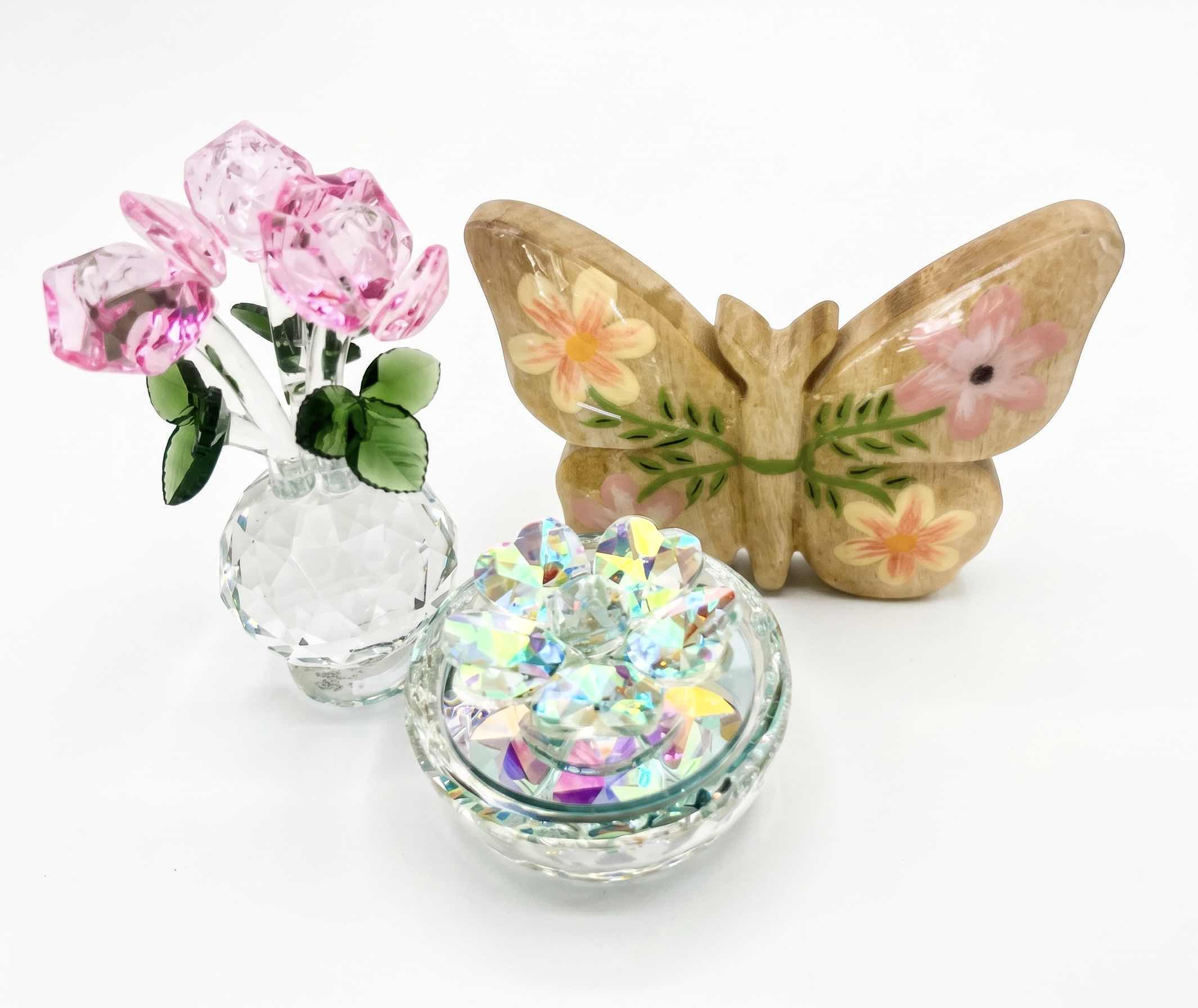 Photo 1 of 3 PC HOME DECOR - PINK CRYSTAL ROSE FIGURINE H6.5” AND MORE