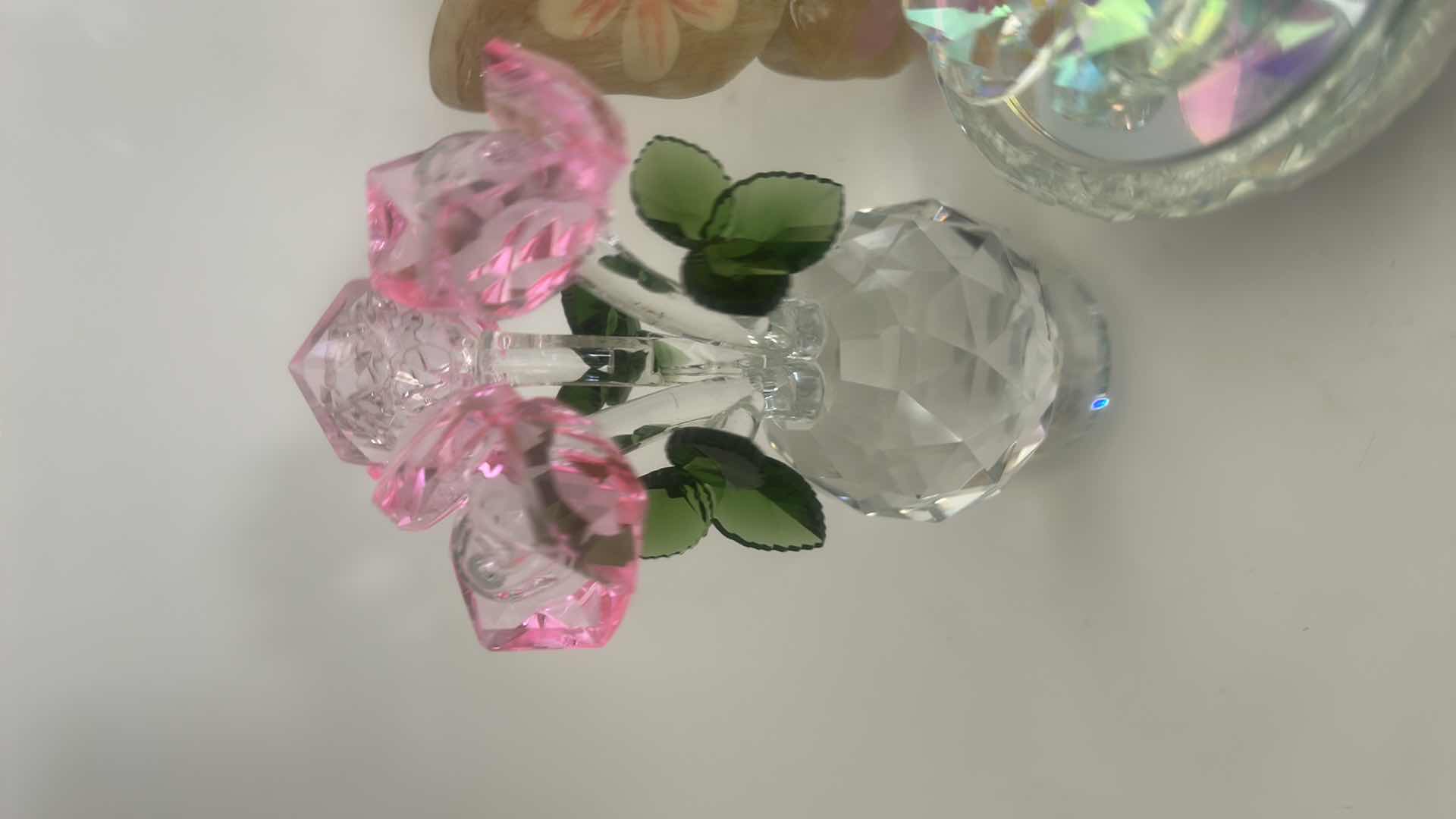 Photo 1 of 3 PC HOME DECOR - PINK CRYSTAL ROSE FIGURINE H6.5” AND MORE