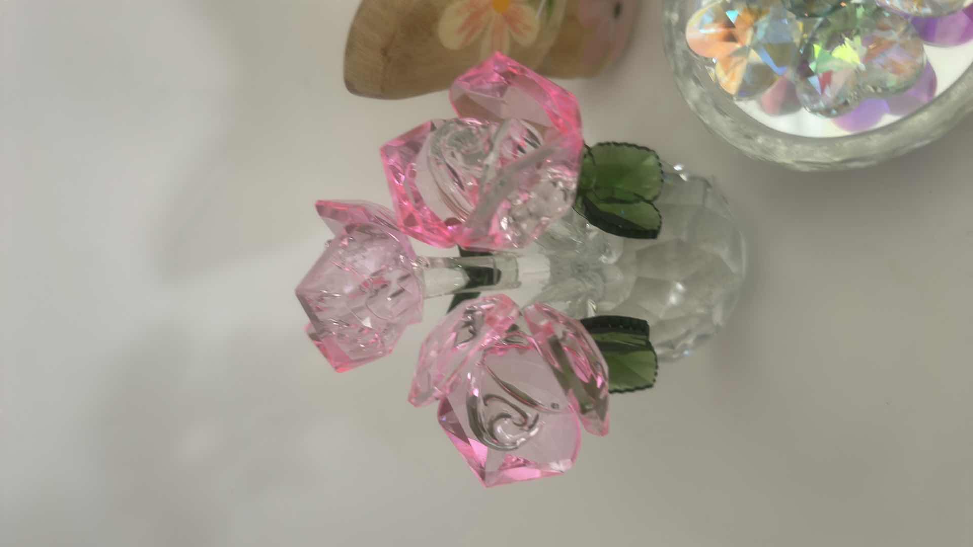 Photo 1 of 3 PC HOME DECOR - PINK CRYSTAL ROSE FIGURINE H6.5” AND MORE