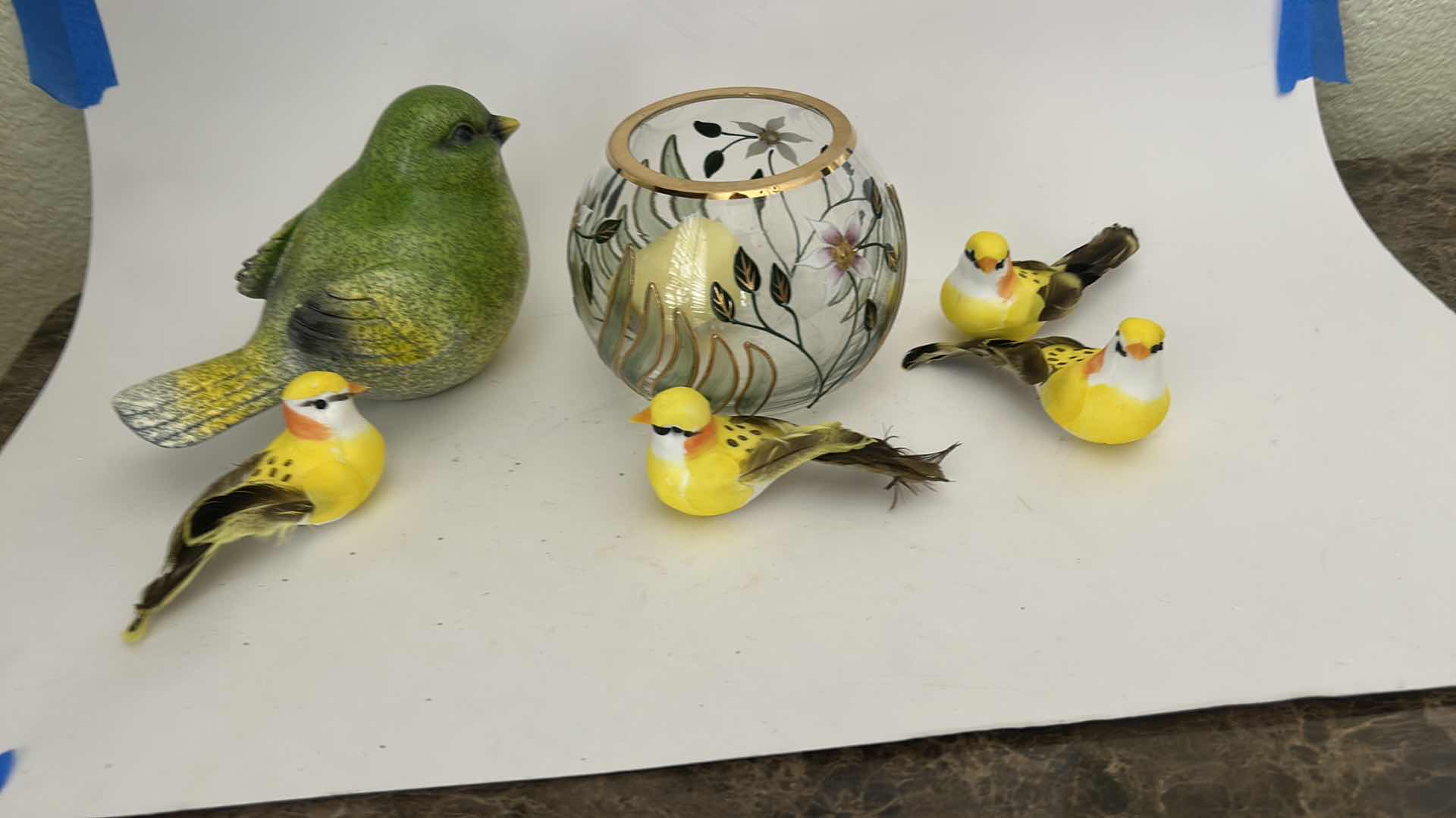 Photo 1 of CRYSTAL HAND-PAINTED ROSE BOWL VASE FEATURING PURPLE FLORAL DESIGNS AND GOLD TRIM AND BIRD FIGURES
