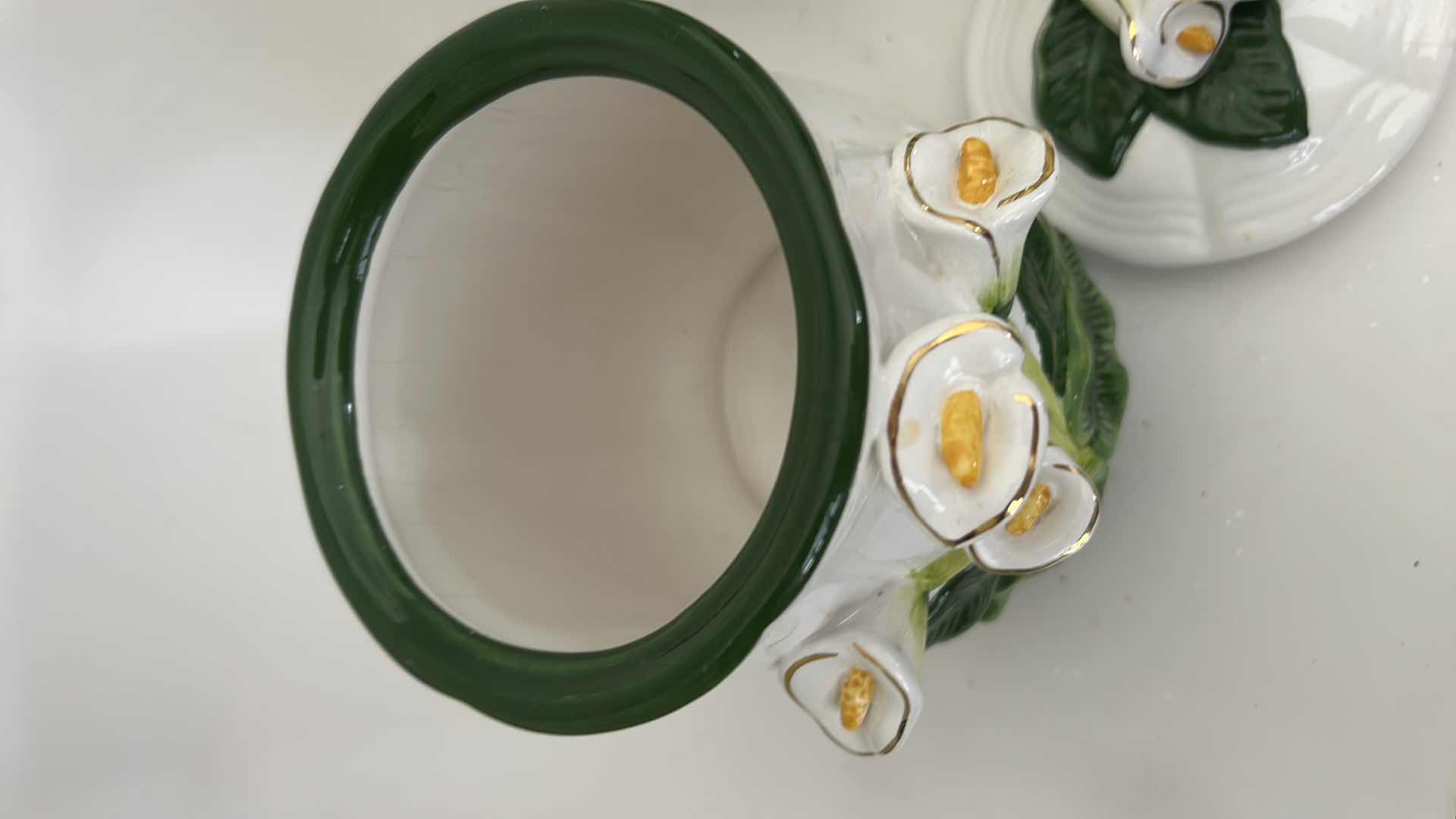 Photo 1 of 2 PORCELAIN KITCHEN ITEMS- CANISTER AND PITCHER