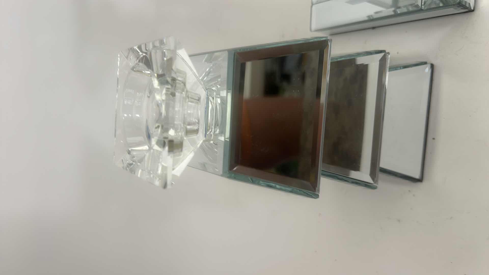Photo 1 of 2 GLASS AND MIRRORED CANDLE HOLDERS (TALLEST 7.5”)