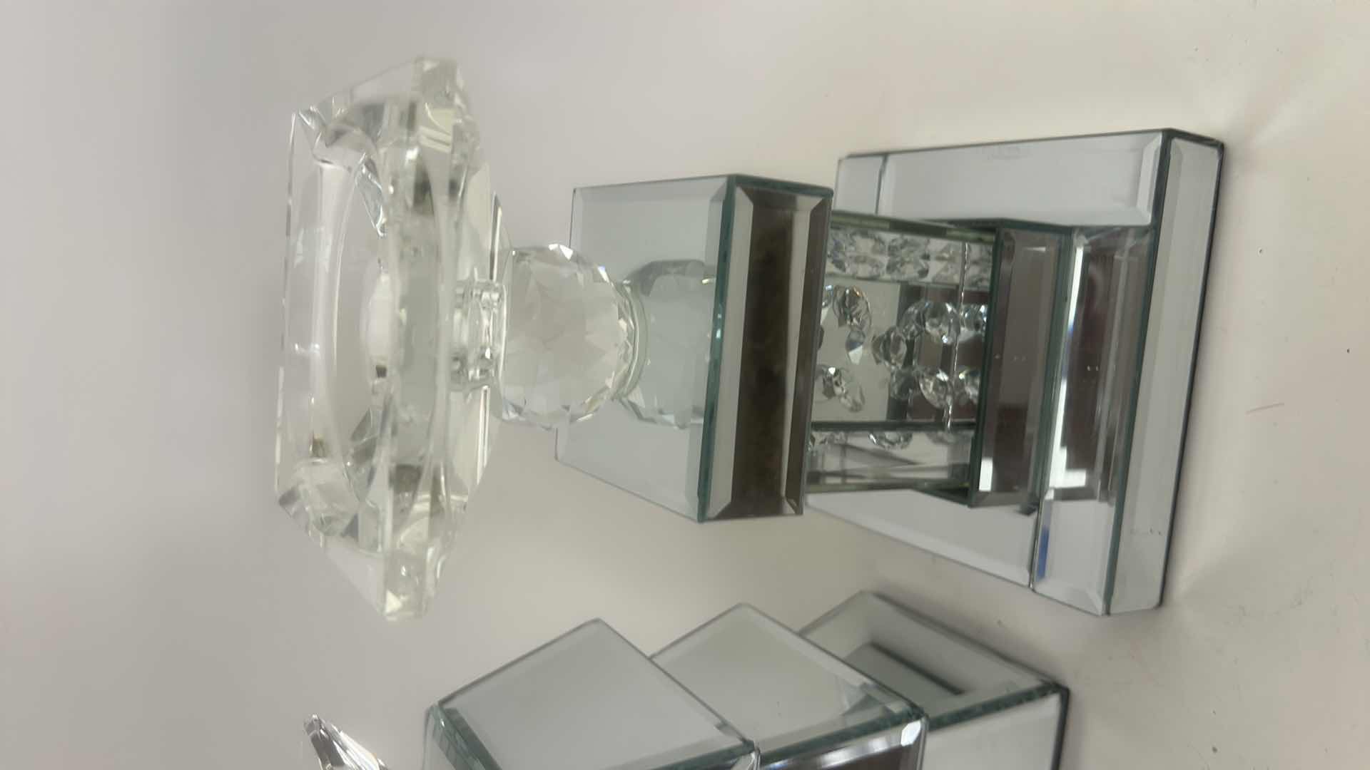 Photo 1 of 2 GLASS AND MIRRORED CANDLE HOLDERS (TALLEST 7.5”)