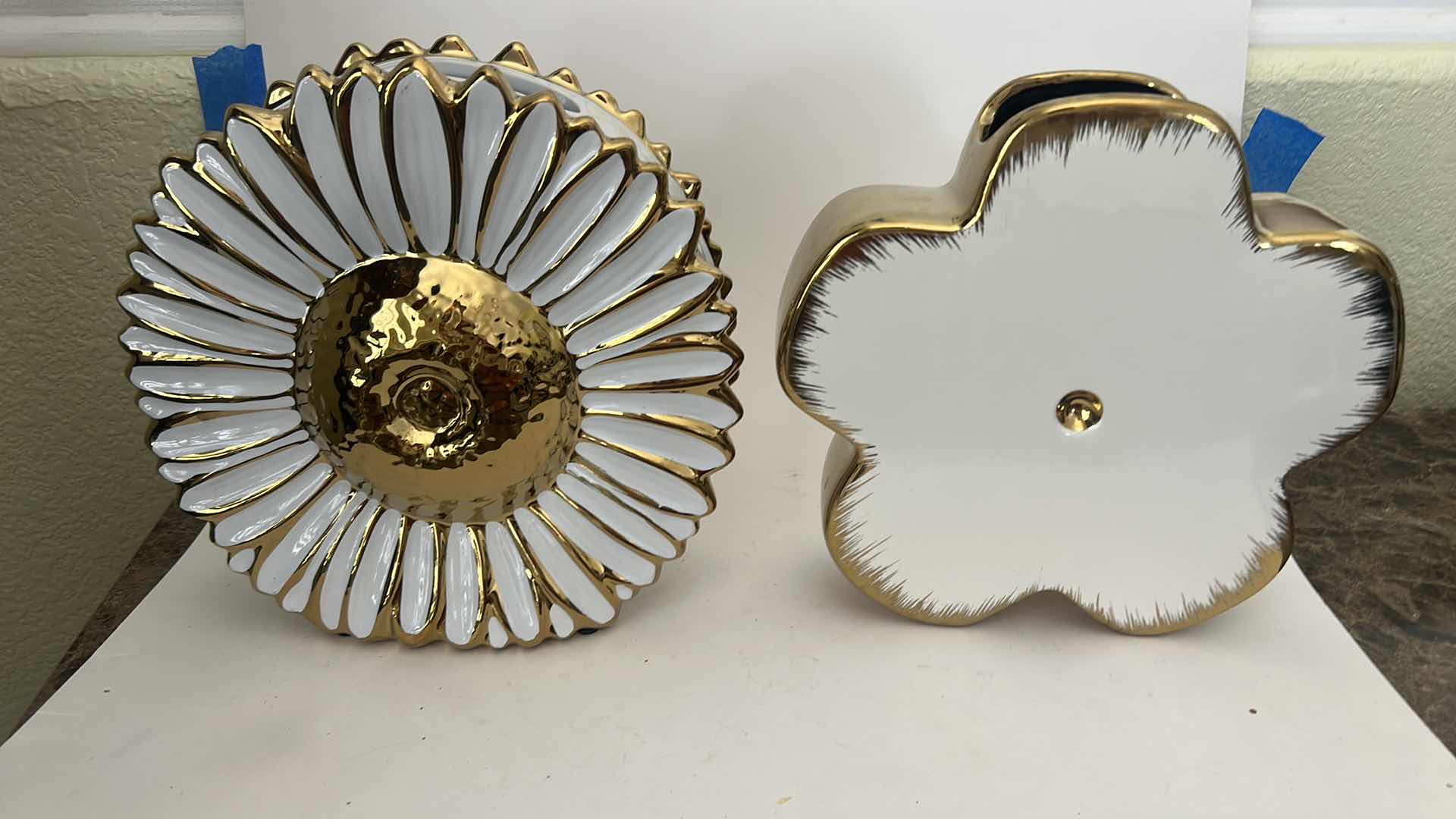 Photo 1 of 2 CERAMIC WHITE AND GOLD FLOWER VASES H10”