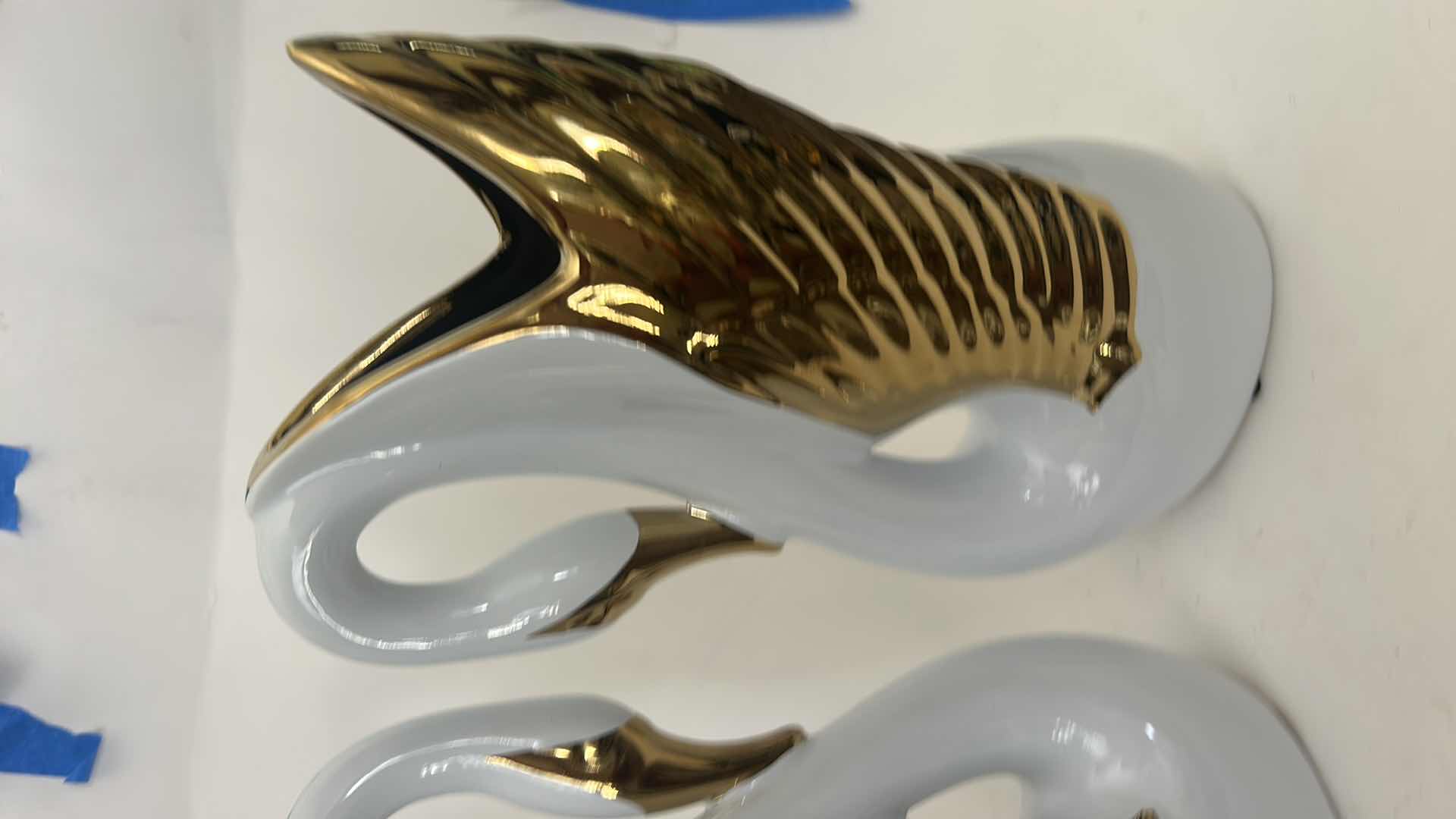 Photo 1 of 2 GOLD AND WHITE CERAMIC SWAN VASES H12”