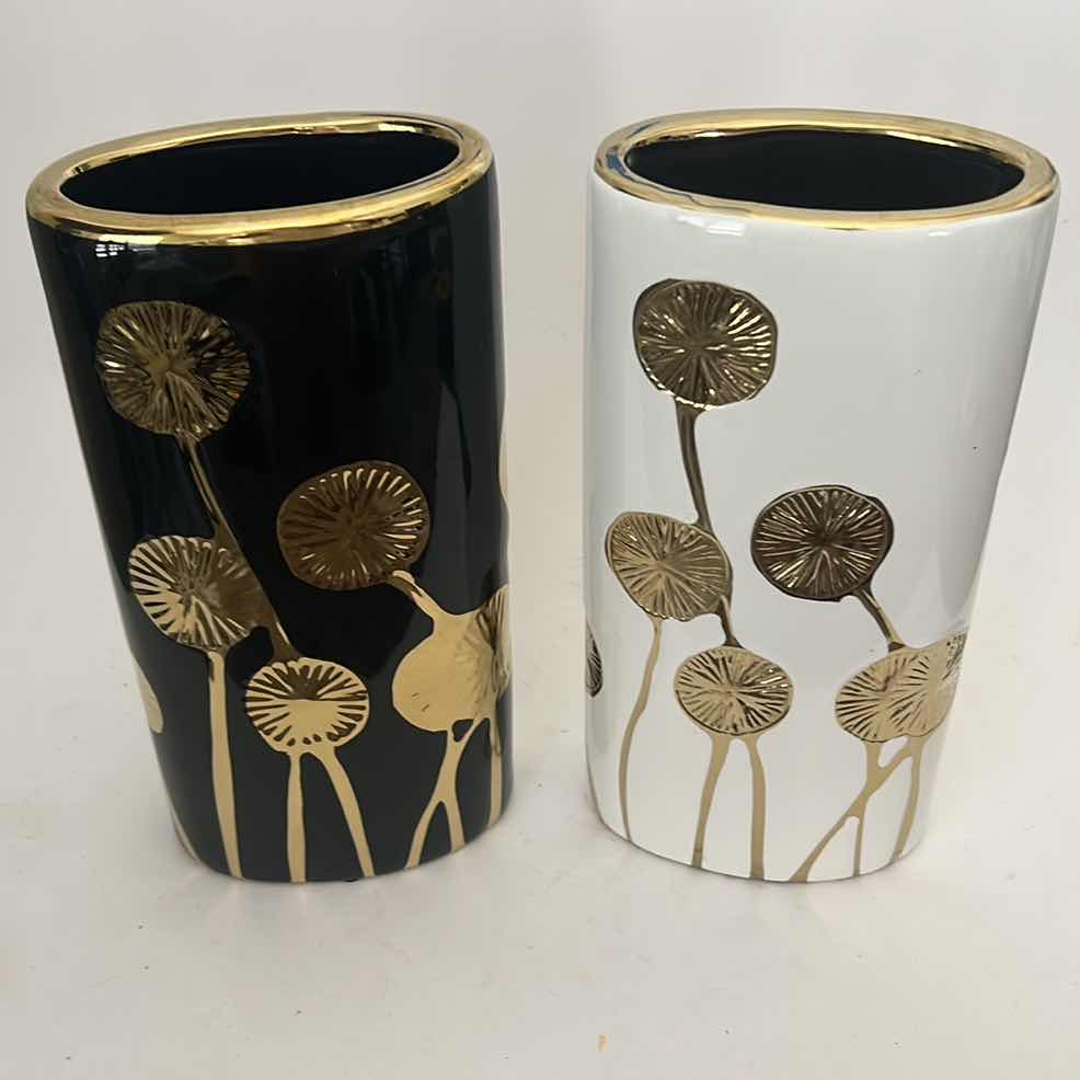 Photo 1 of 2 BLACK & GOLD AND WHITE AND GOLD VASES H10”