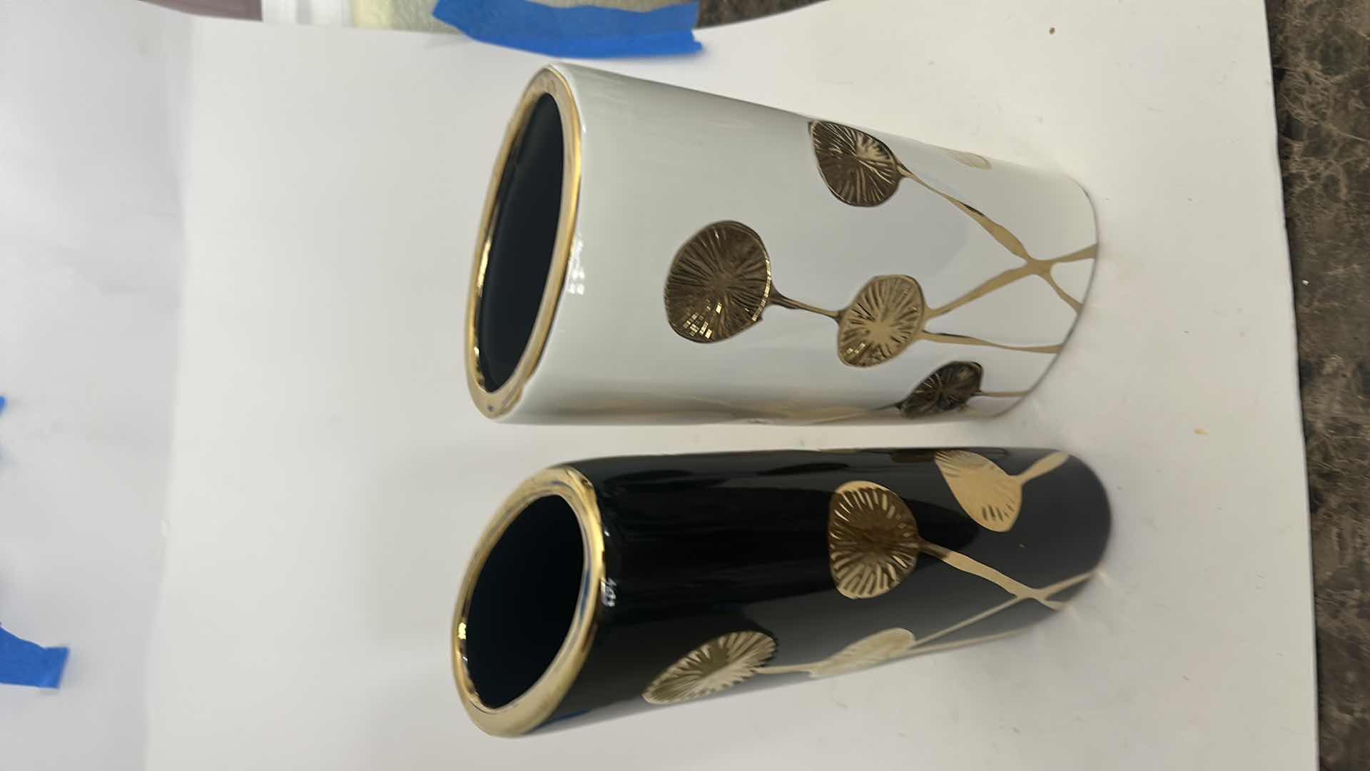 Photo 1 of 2 BLACK & GOLD AND WHITE AND GOLD VASES H10”