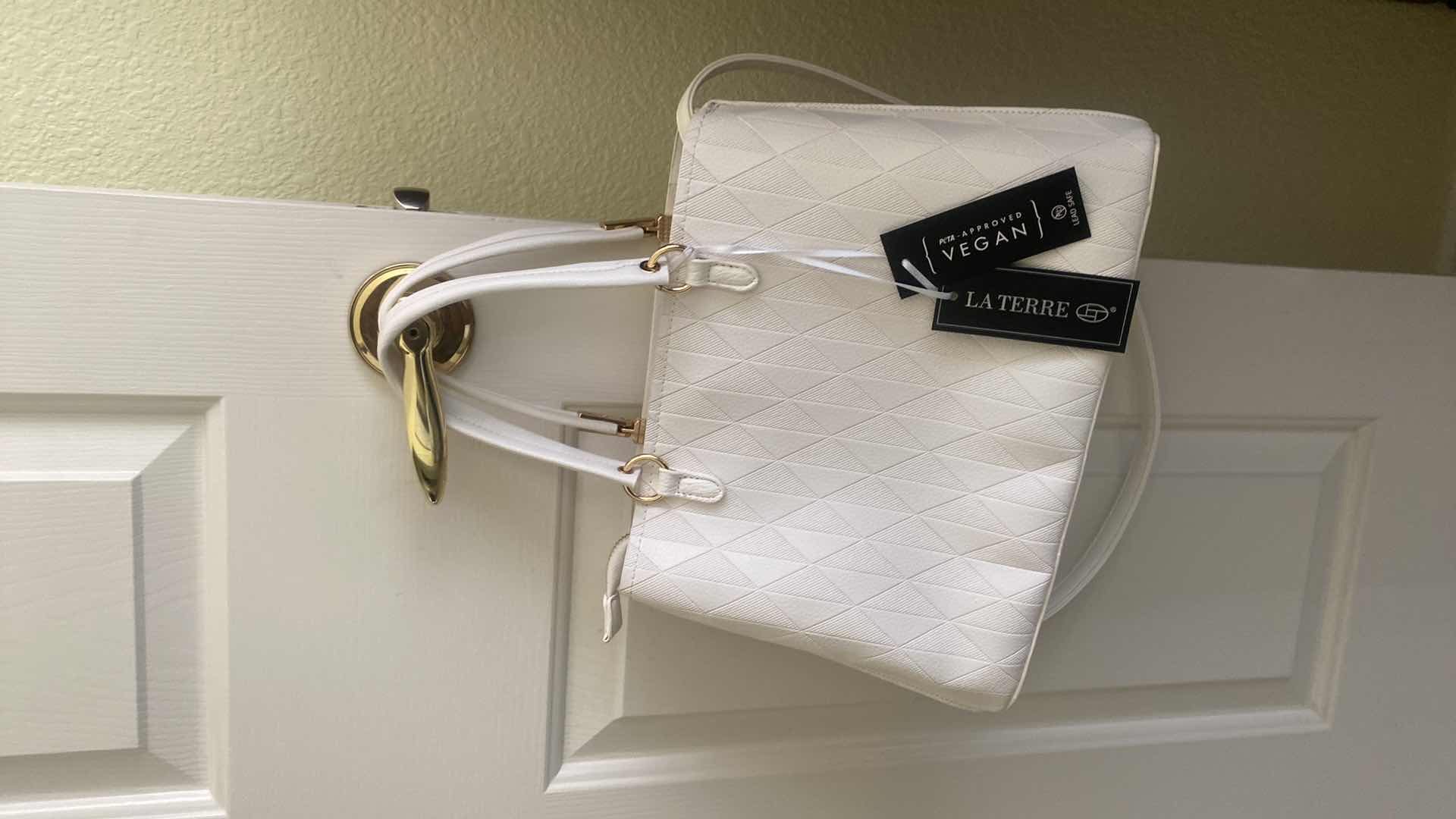 Photo 1 of NWT LA TERRE WHITE VEGAN LEATHER HANDBAG
