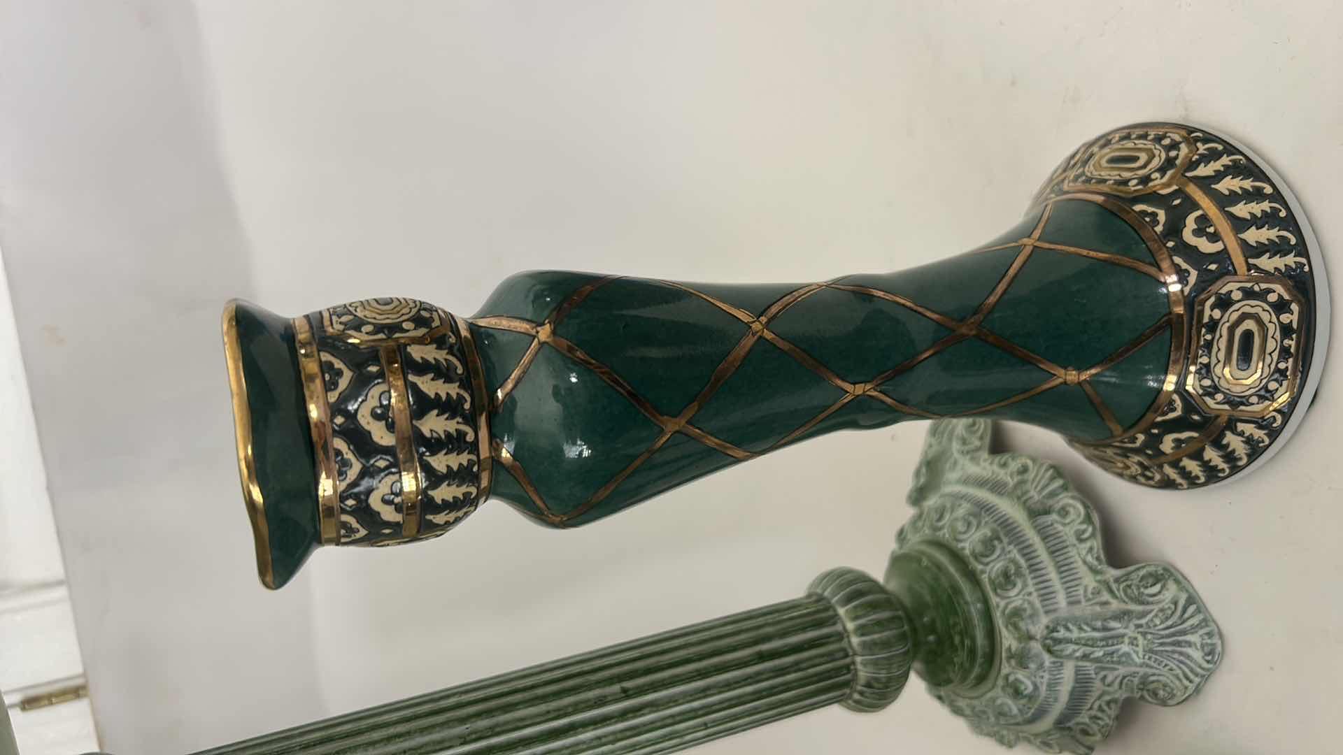 Photo 1 of 3 GREEN TONE CANDLE HOLDERS (TALLEST 14.25”)