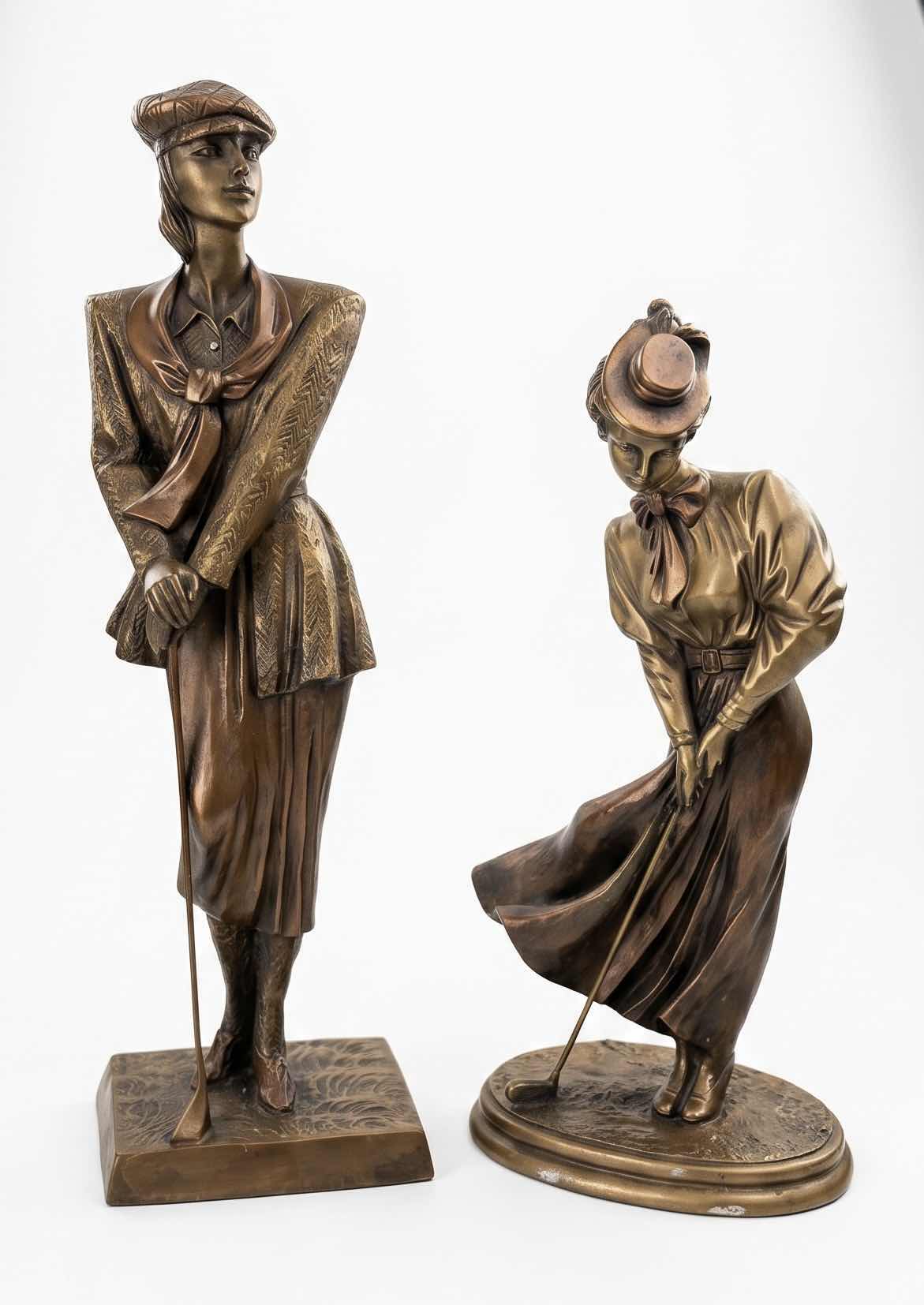 Photo 1 of 2 - AUSTIN PRODUCTIONS GOLFER STATUES, FEATURING A BRONZED FINISH ON A DURABLE RESIN MATERIAL. (TALLEST H 16.25”)