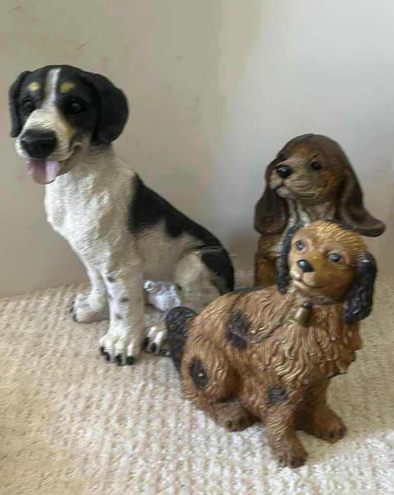 Photo 1 of 3 RESIN DOG FIGURINES (TALLEST 14”)
