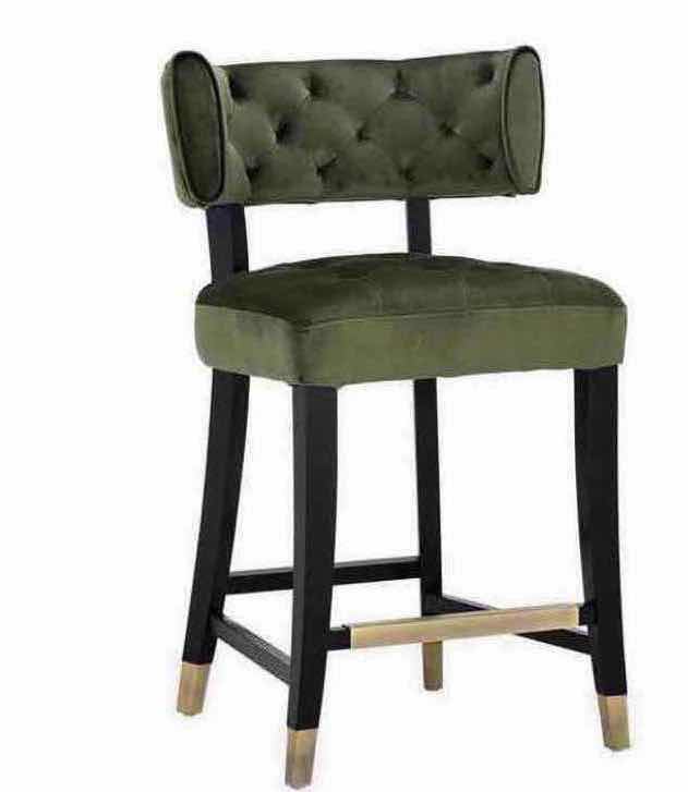 Photo 1 of 2- TATUM COUNTER STOOLS W MOSS GREEN VELVET UPHOLSTERY DIAMOND TUFTING ESPRESSO WOOD H 36" $200