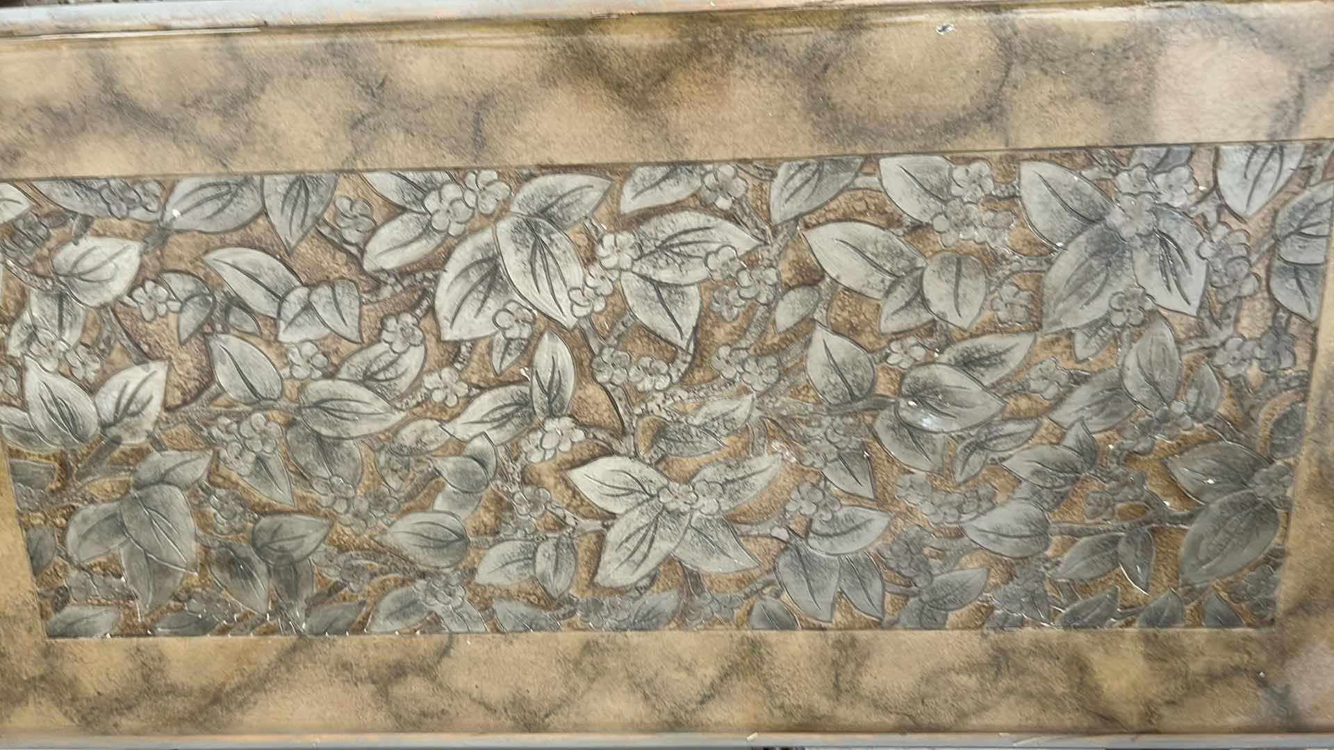 Photo 1 of ART DECO STYLE ACCENT CABINET W TOP & SILVER LEAF FLORAL PANELS 36" X 18" H 30"