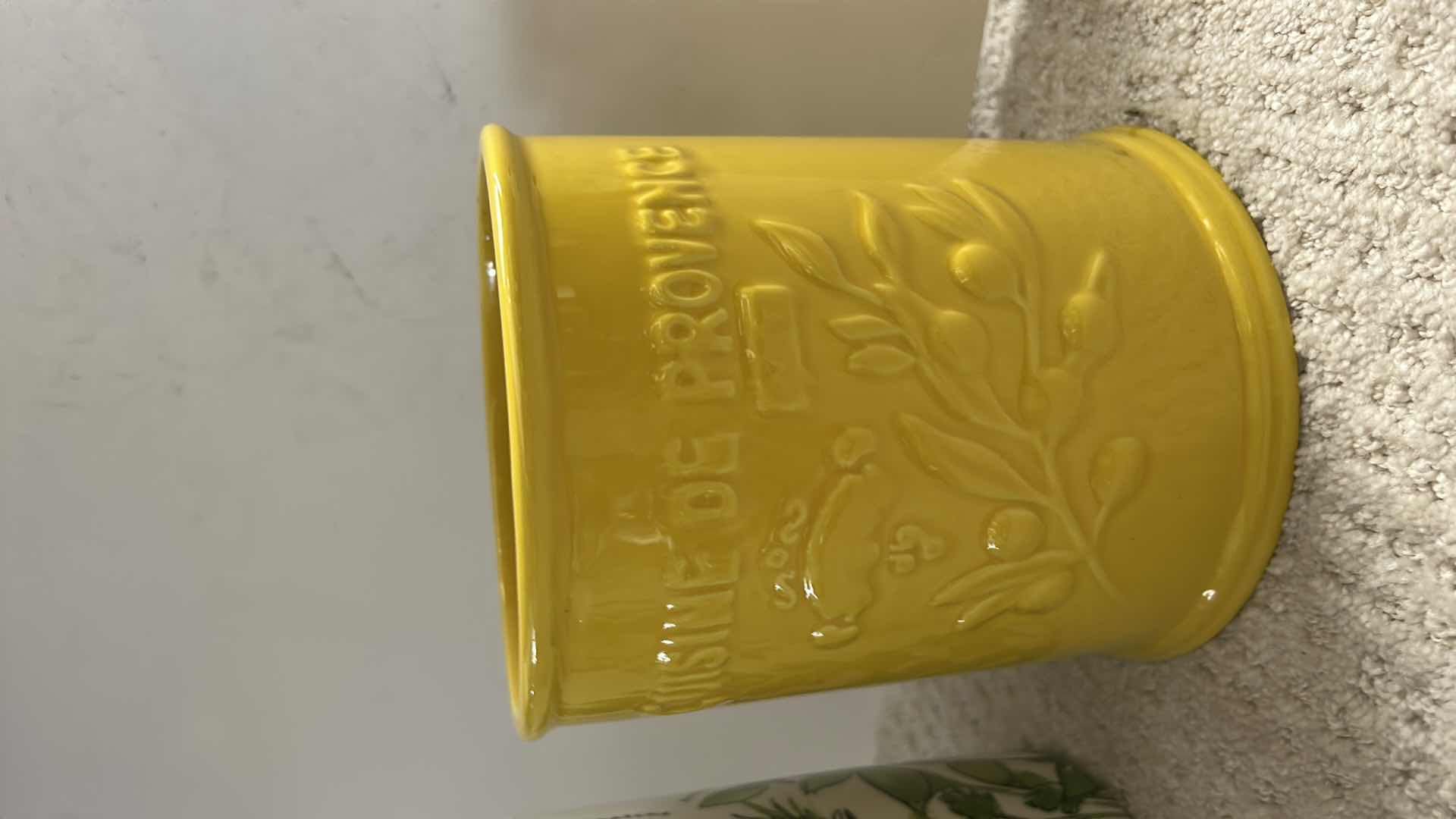 Photo 1 of 2 CERAMIC CANISTERS FEATURE BOTANICAL HERB ILLUSTRATIONS AND EMBOSSED FRENCH TEXT. H7.5”