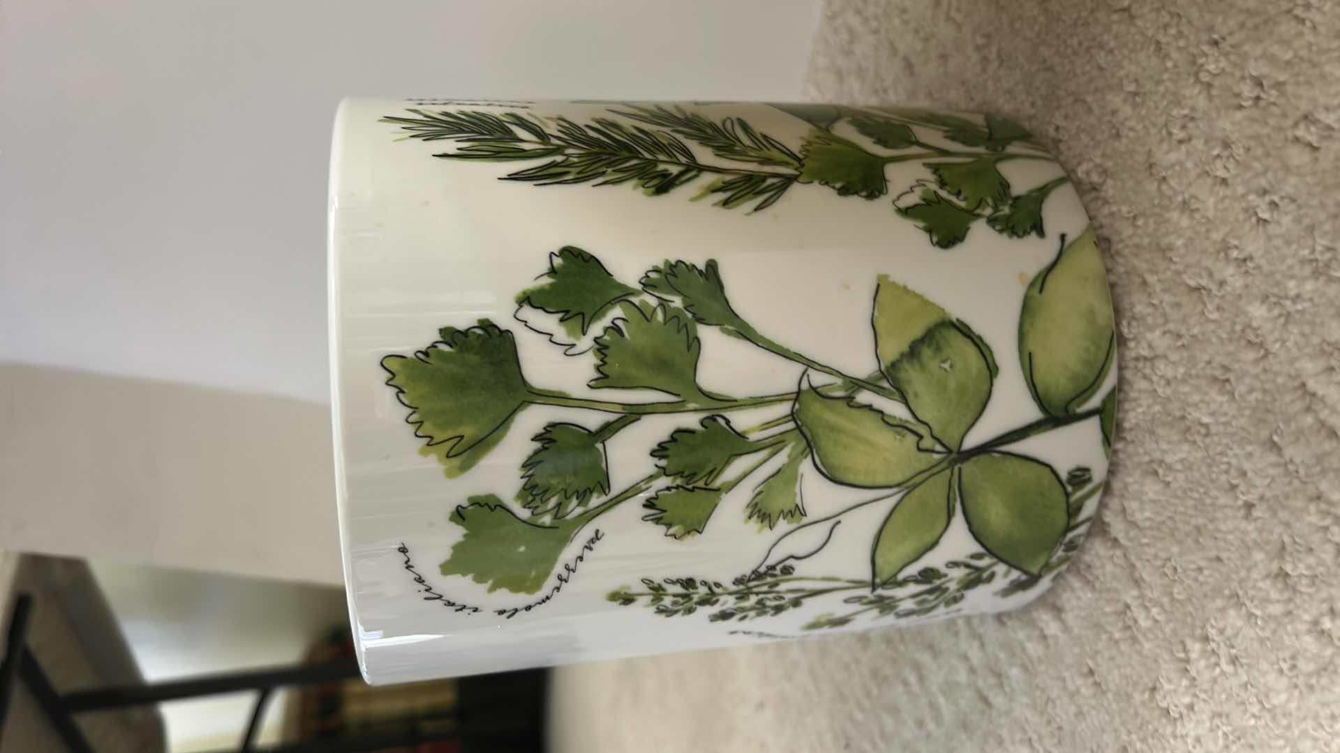Photo 1 of 2 CERAMIC CANISTERS FEATURE BOTANICAL HERB ILLUSTRATIONS AND EMBOSSED FRENCH TEXT. H7.5”