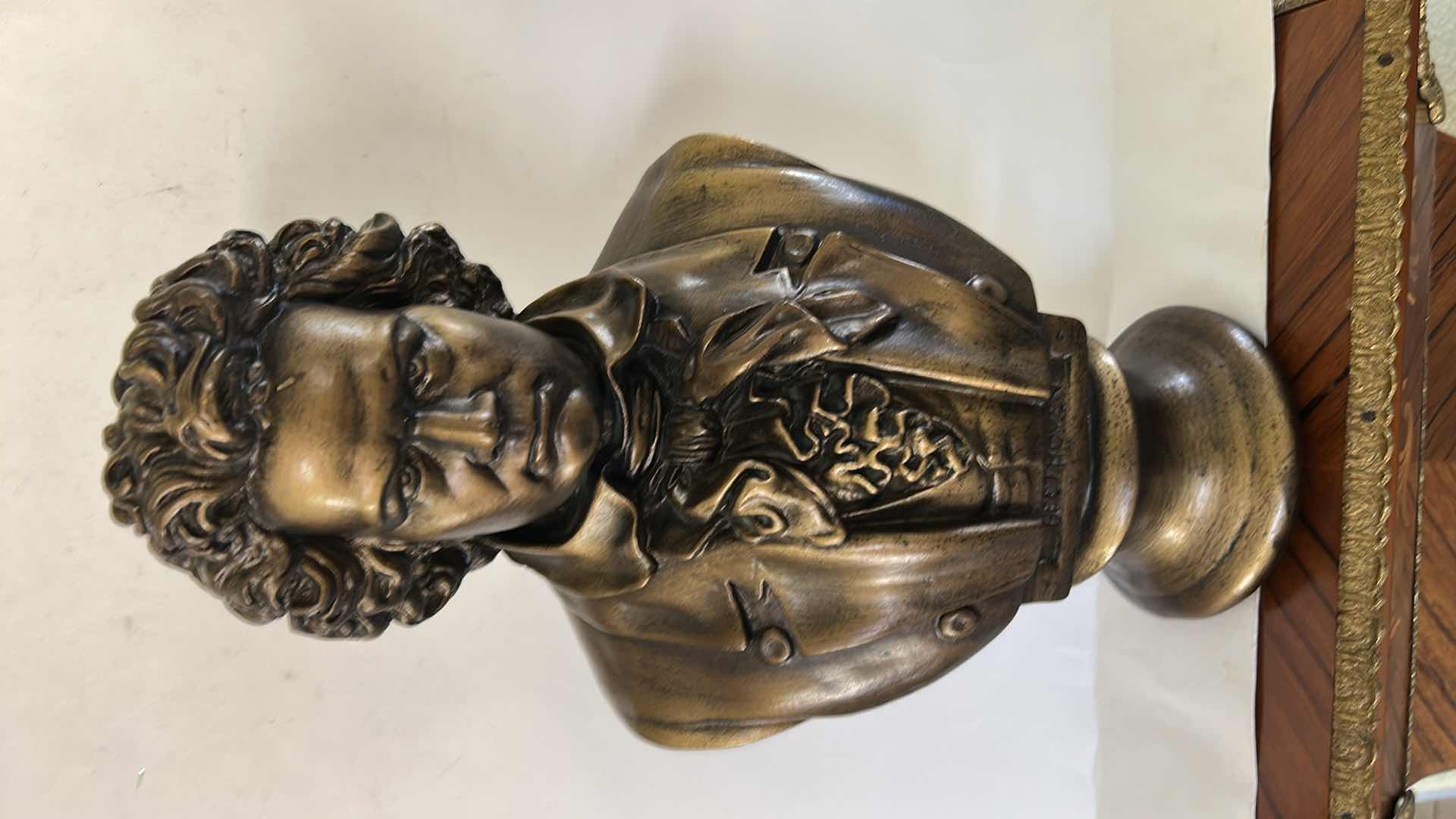 View 2 of BRONZE-TONED CERAMIC SCULPTURE BUST OF COMPOSER LUDWIG VAN BEETHOVEN  H18”