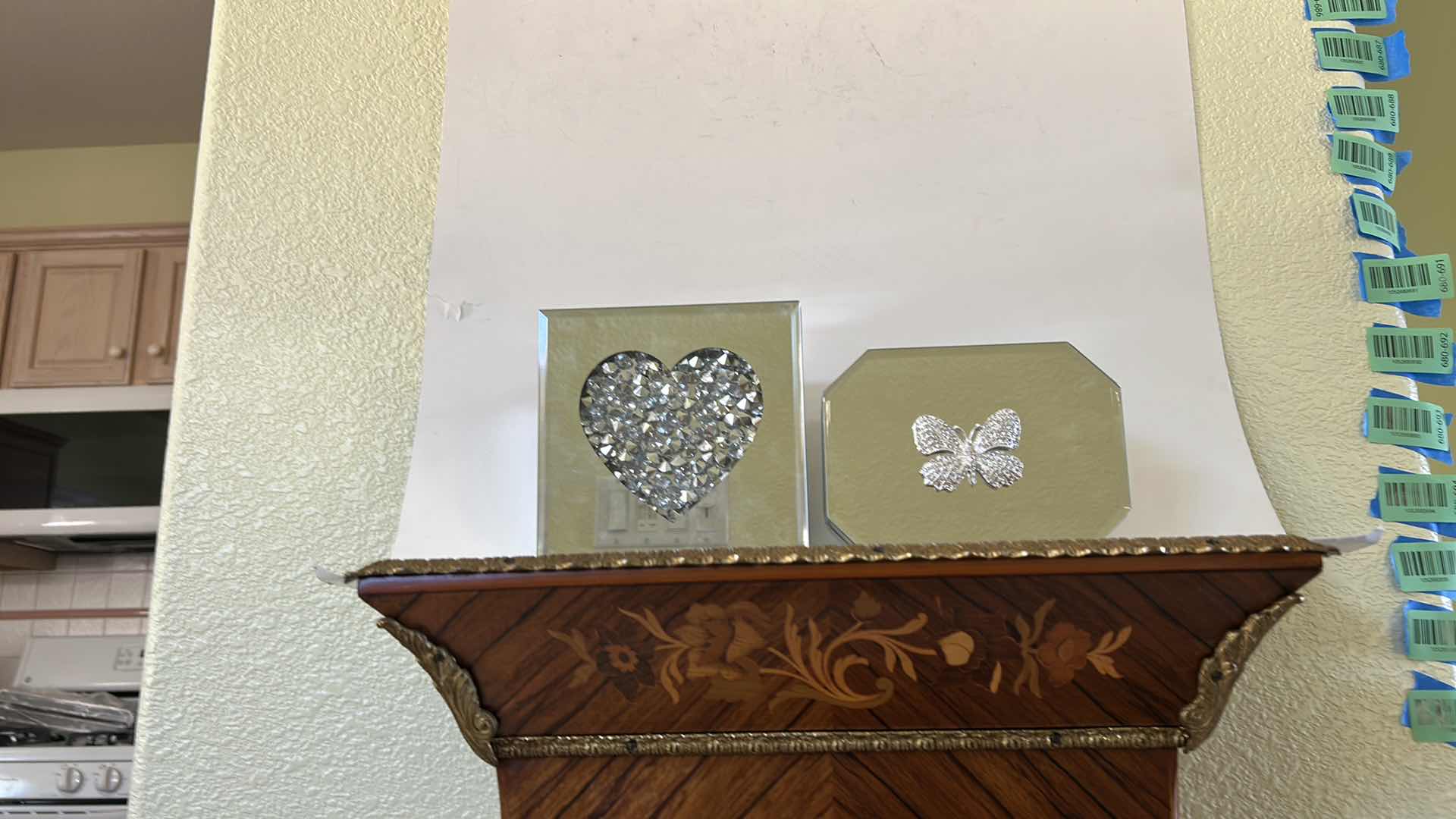 Photo 1 of TWO MIRRORED TRINKET BOXES, HEART, AND A BUTTERFLY, FELT LINED LARGEST 6“ X 3 1/4“ttt
