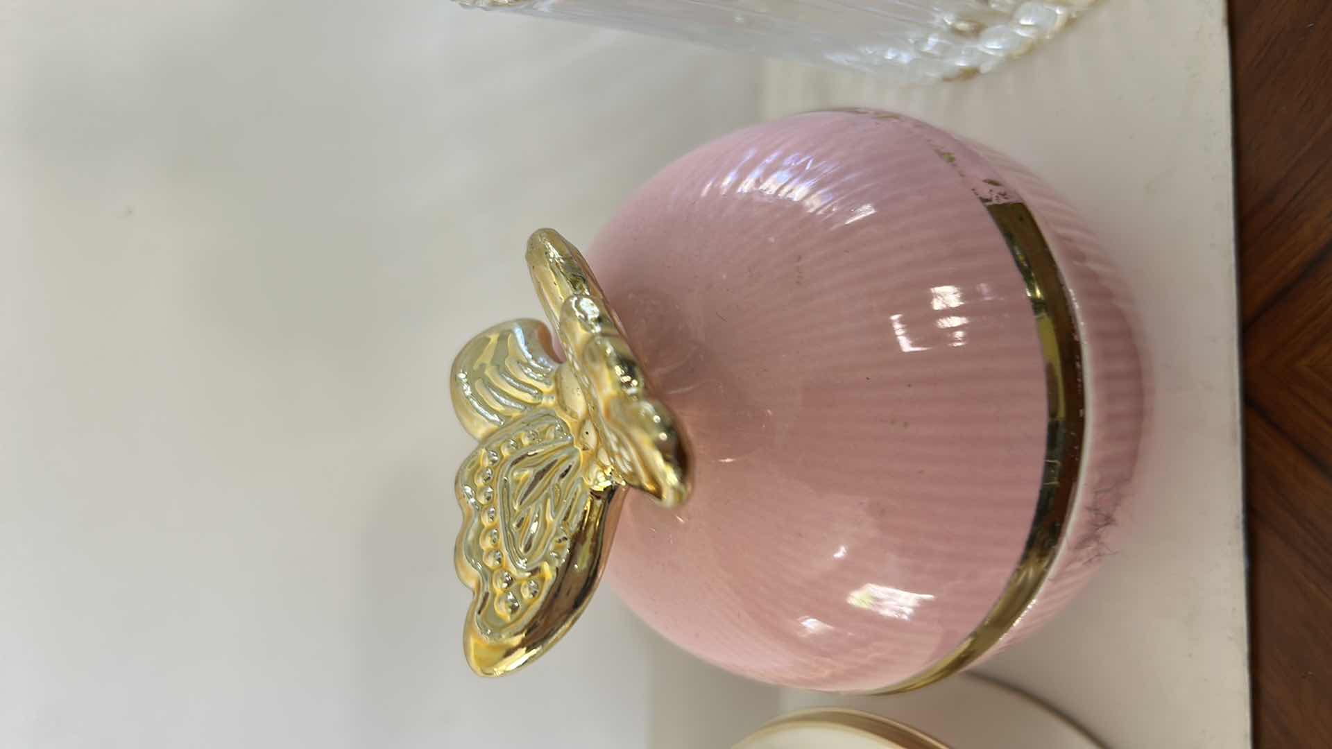 Photo 1 of 2 BUTTERFLY, TRINKET BOXES AND LIDDED JAR
