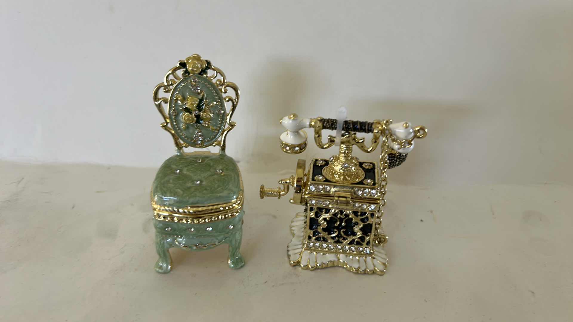 Photo 1 of TWO MINIATURE HINGED TRINKET BOXES H2.75”