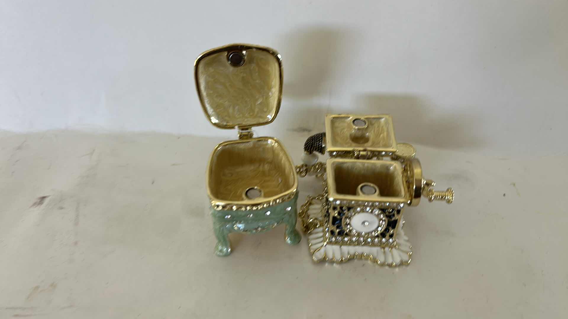 Photo 1 of TWO MINIATURE HINGED TRINKET BOXES H2.75”