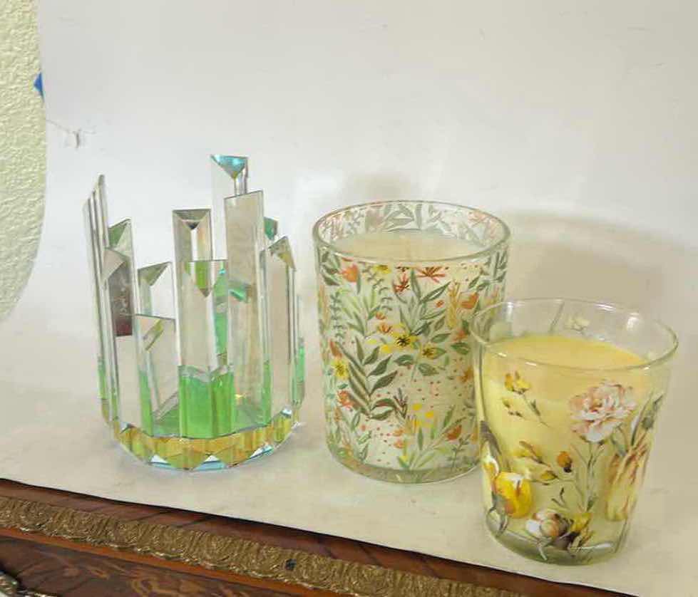 Photo 1 of 2 CANDLES, AND CRYSTAL CANDLE HOLDER