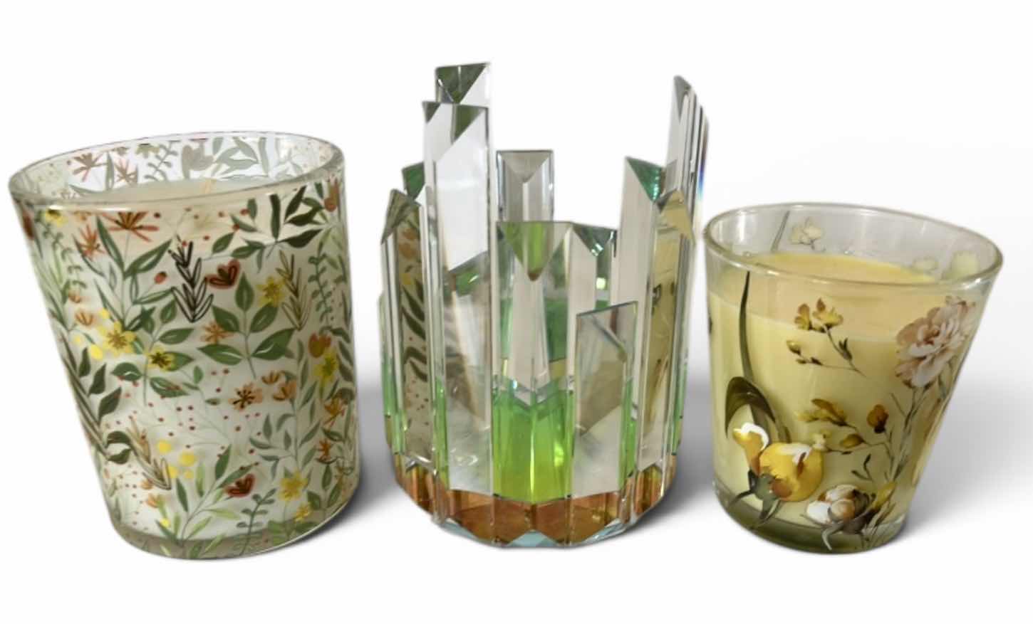 Photo 1 of 2 CANDLES, AND CRYSTAL CANDLE HOLDER