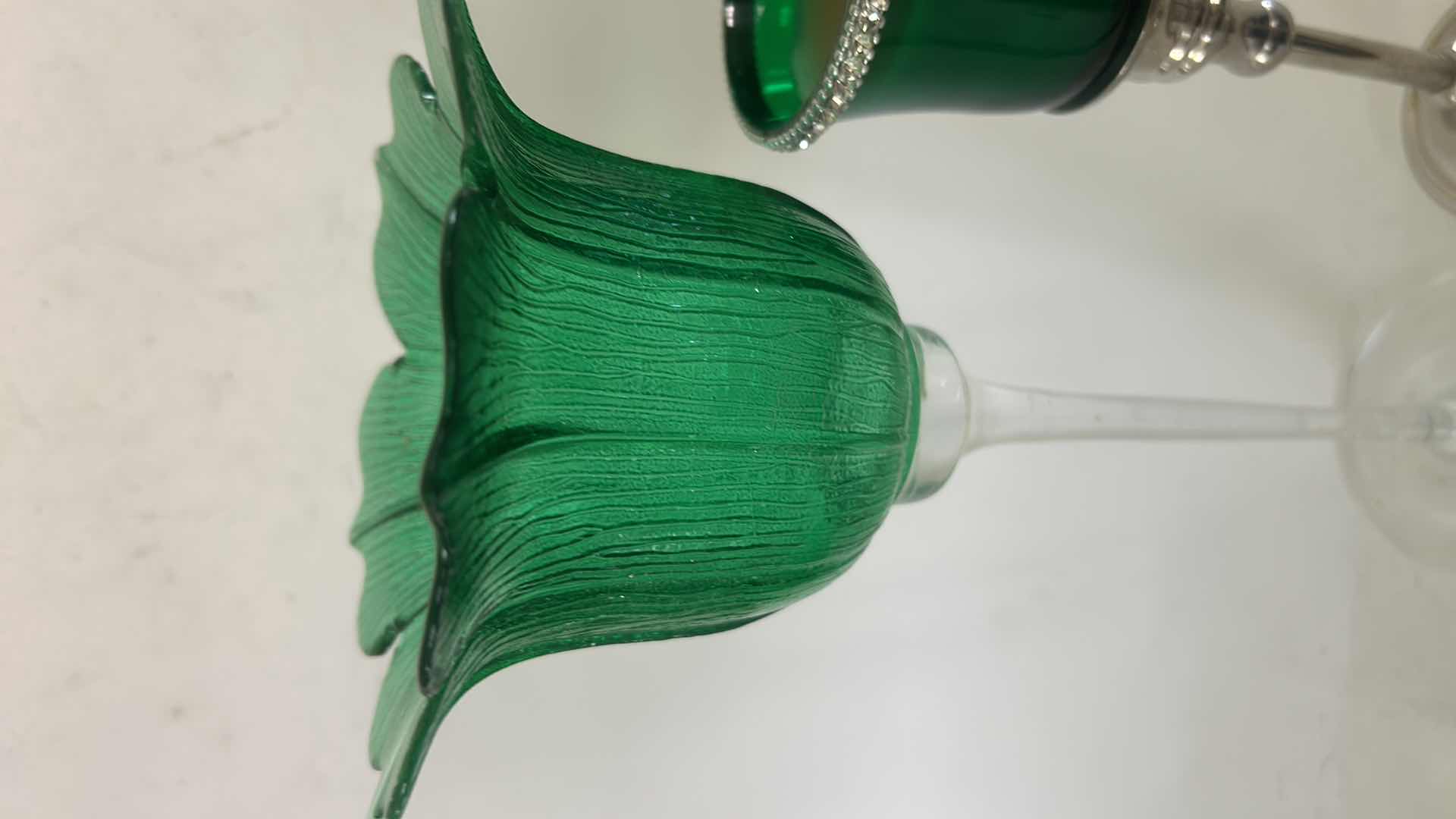 Photo 1 of TULIP GLASS CANDLE HOLDER MADE IN PORTUGAL & SILVER TONE CANDLE HOLDER W/CANDLE. H12”