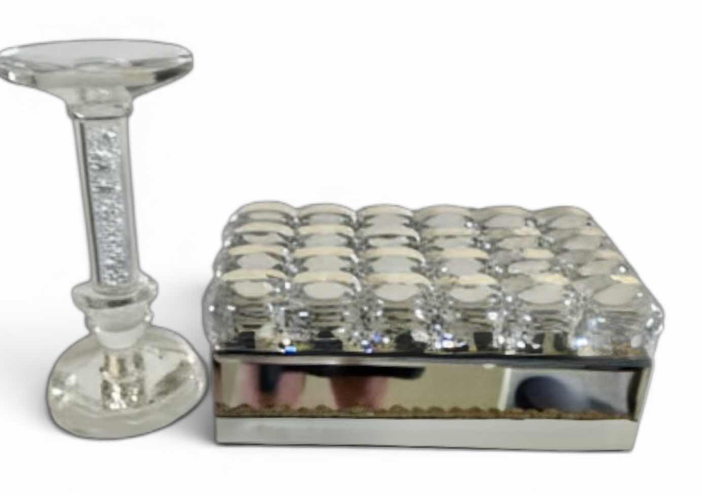 Photo 1 of LUCITE BOX AND CRYSTAL CANDLE HOLDER H8.25”