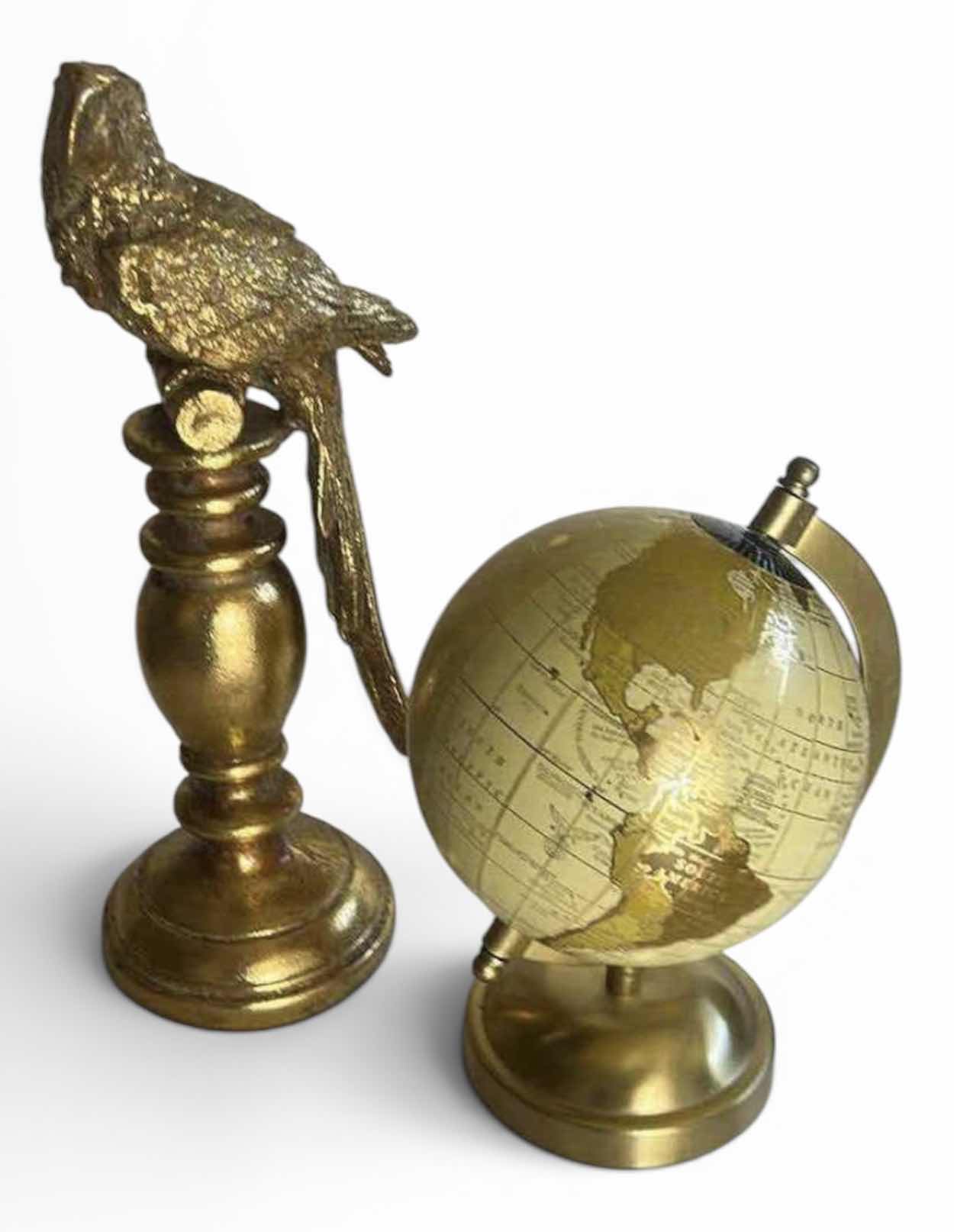 Photo 1 of TWO GOLD TONE, HOME DECOR  PIECES (PARROT FIGURE H 12”)