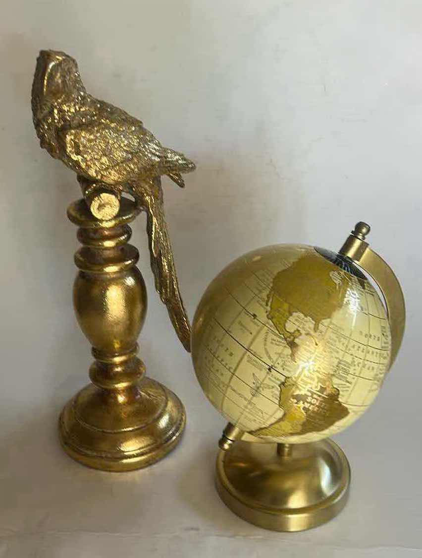 Photo 1 of TWO GOLD TONE, HOME DECOR  PIECES (PARROT FIGURE H 12”)