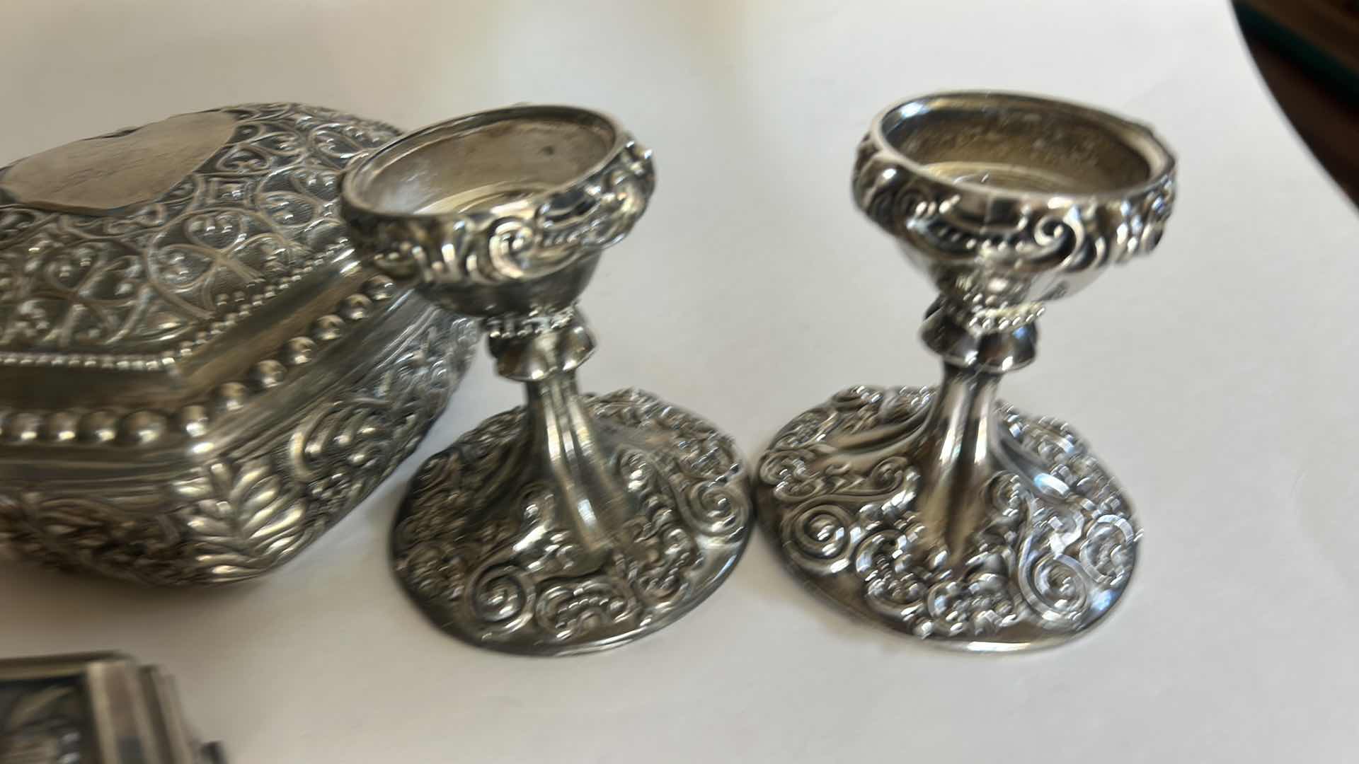 Photo 1 of GODINGER SILVER PLATED CANDLE STICKS & SILVER TONE TRINKET BOXES