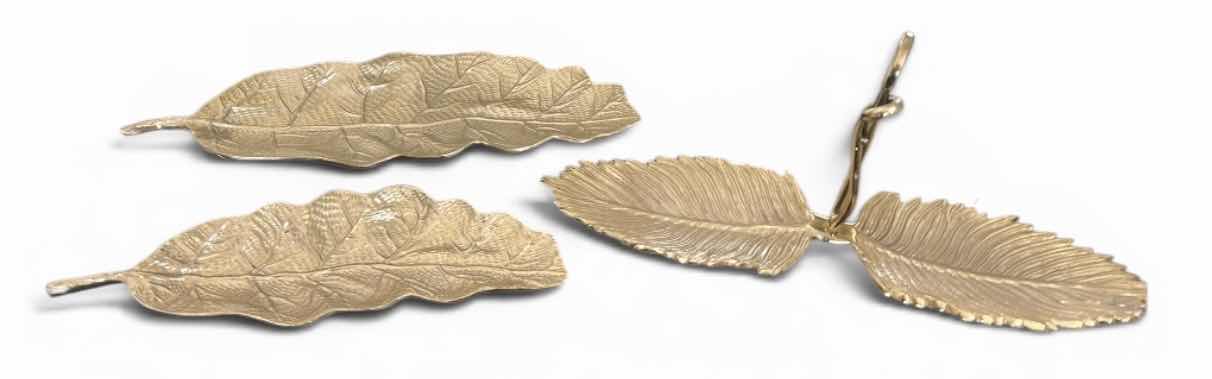 Photo 1 of THREE GOLD TONE, LEAF SERVINGTRAYS (LONGEST 21”)