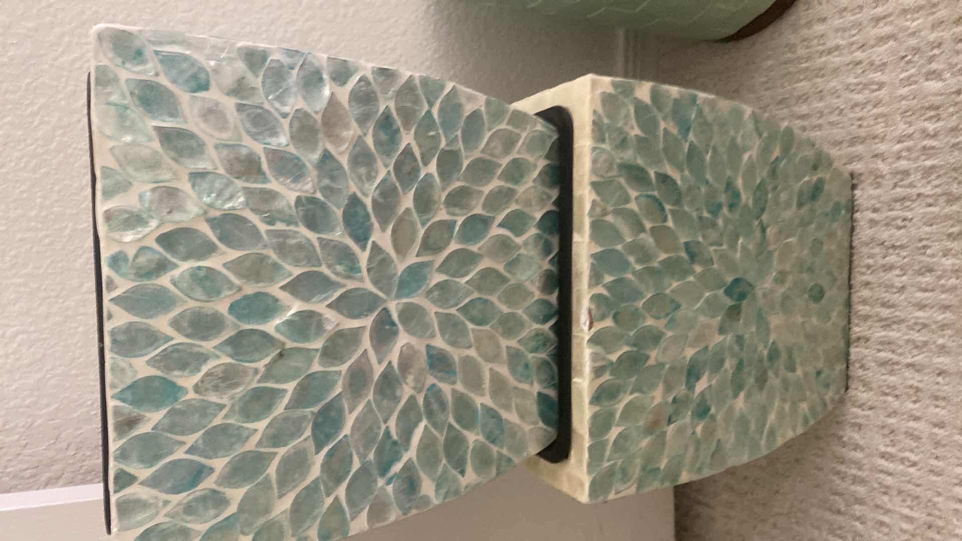 Photo 1 of PAIR OF GREEN LEAF MOTIF VANITY TRASH CANS