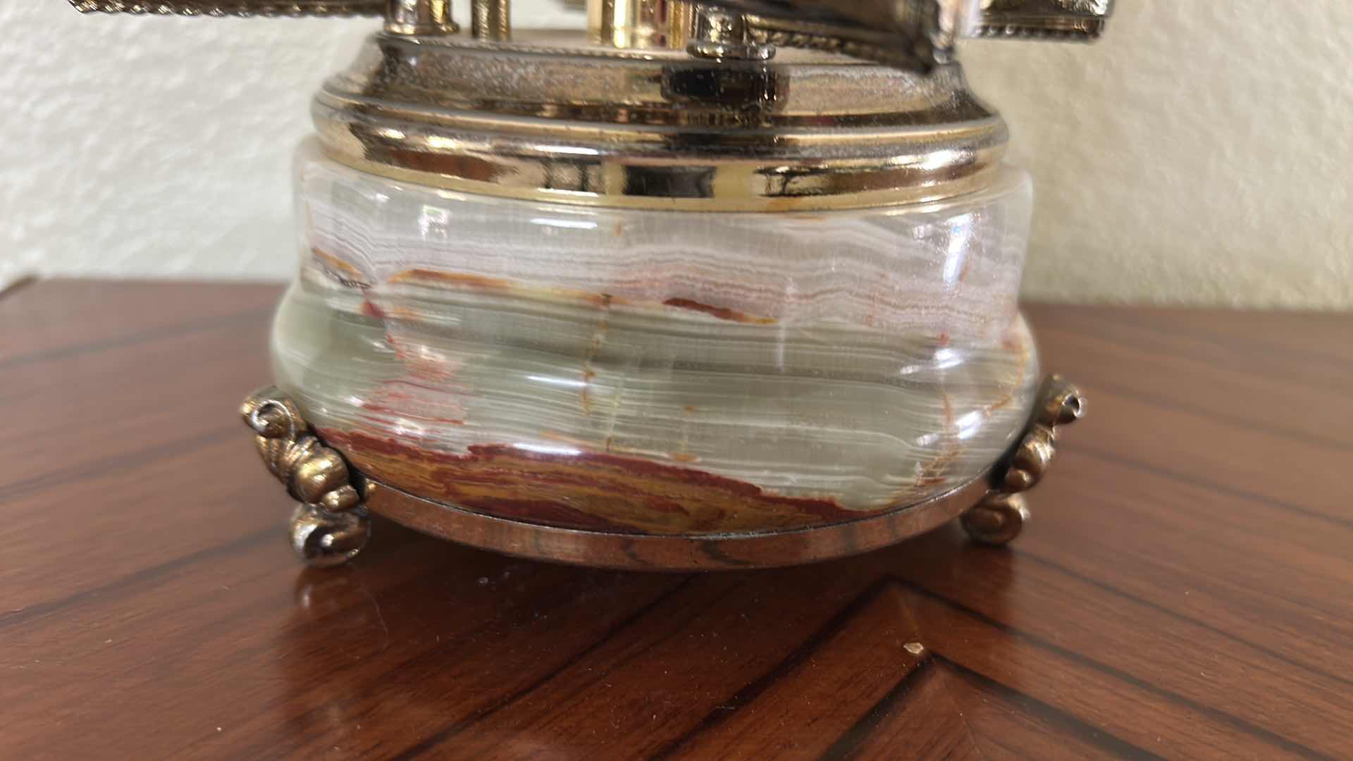 View 6 of VINTAGE REUGE SWISS BALLERINA MUSIC BOX CAROUSEL IS CRAFTED FROM ITALIAN ONYX STONE AND FEATURES SILVERED METAL DETAILS. IT OPERATES AS AN AUTOMATON WITH DANCING BALLERINA FIGURES, H11”