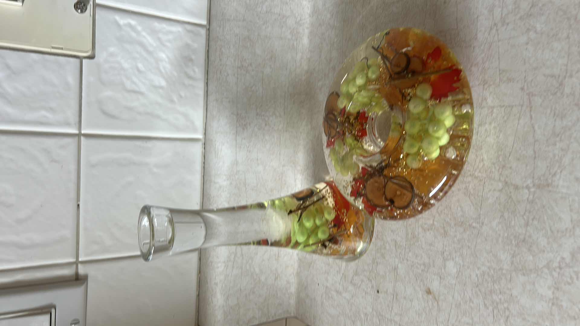 Photo 1 of 2 PC GILDE DREAMLIGHT (ALSO KNOWN AS TRAUMLICHT) HANDMADE TEALIGHT HOLDER & VASE FEATURING MOUTH-BLOWN GLASS OR ACRYLIC RESIN DESIGNS ENCASING DRIED FRUITS. MADE IN GERMANY. H7.25”