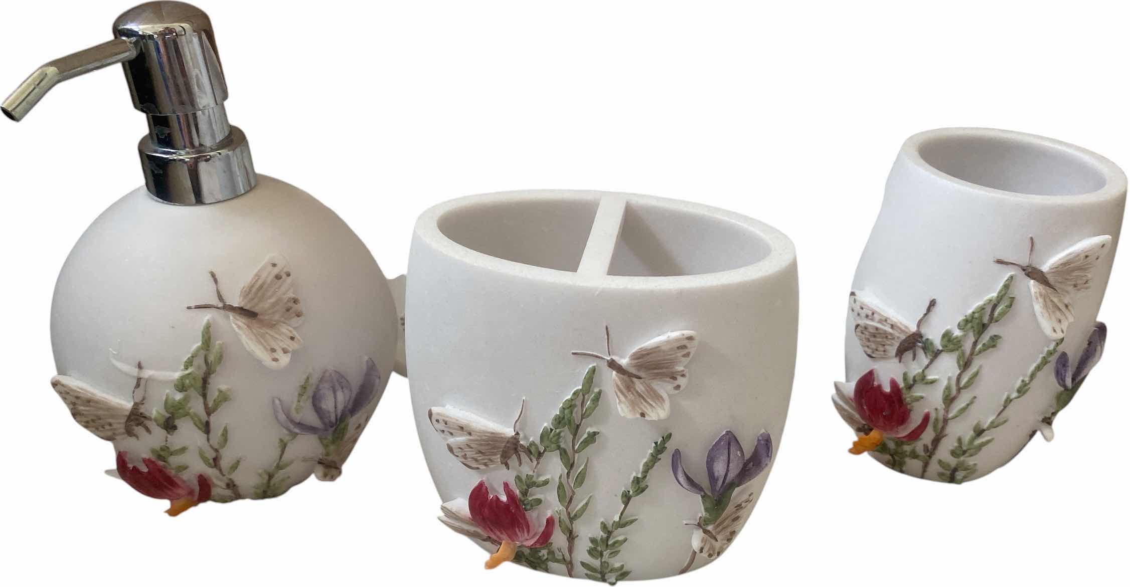 Photo 1 of CERAMIC BATH ACCESSORIES WITH BUTTERFLY MOTIF FOUR PIECES