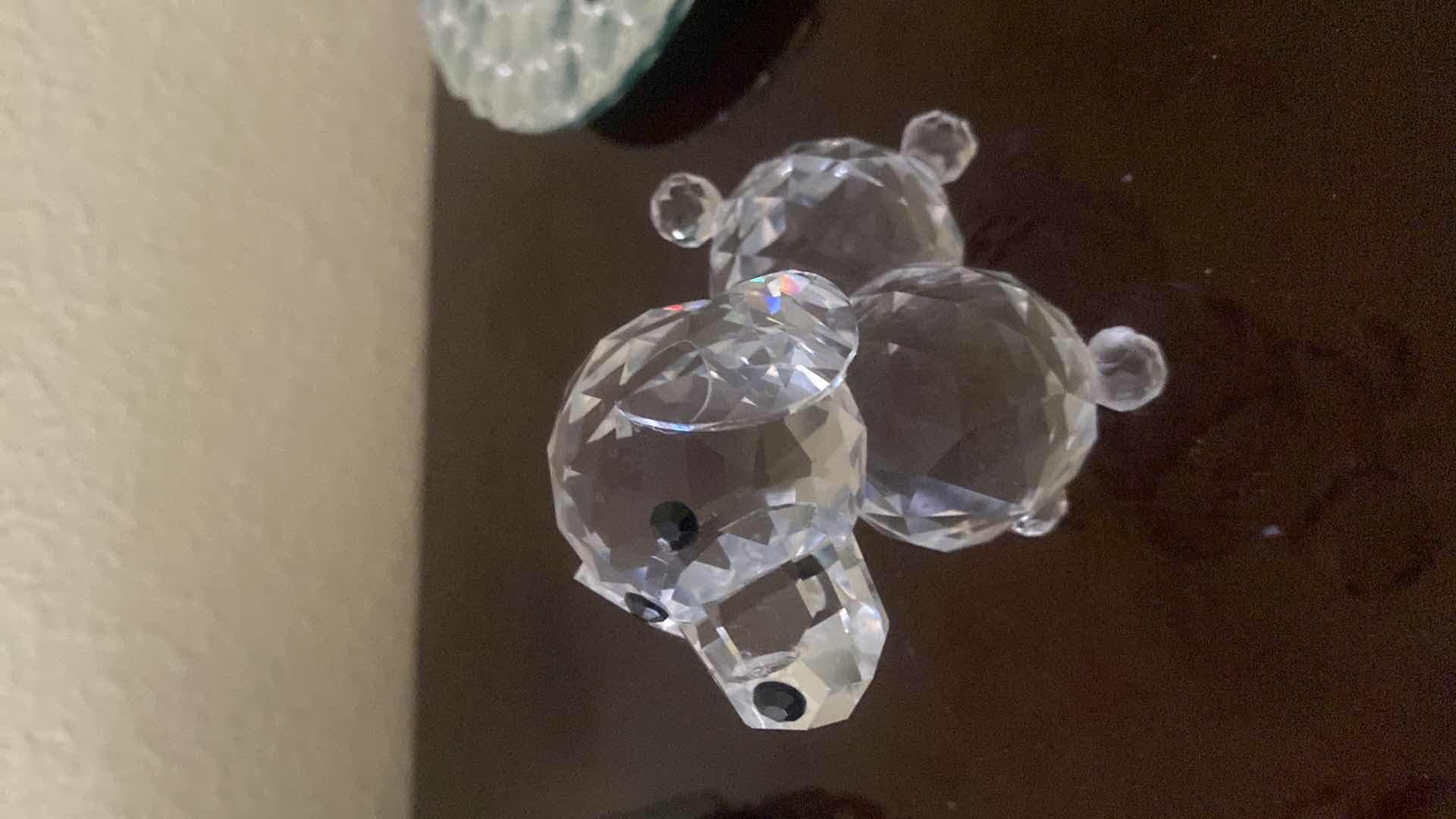 Photo 1 of CRYSTAL FAUCET CUT DOG FIGURINE 4” & TURTLE 3” WITH ROUND GLASS TRAY 8”