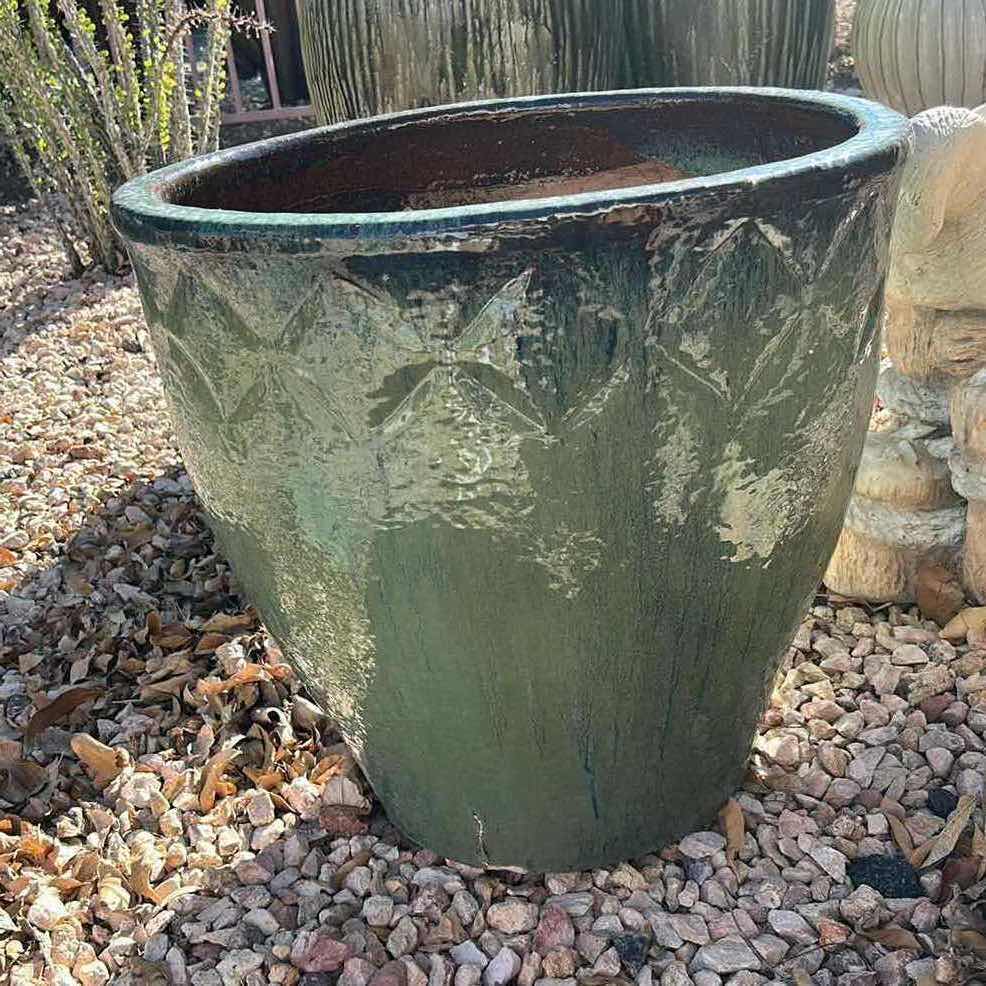 Photo 1 of GREEN GLAZED CERAMIC PLANTER H21”