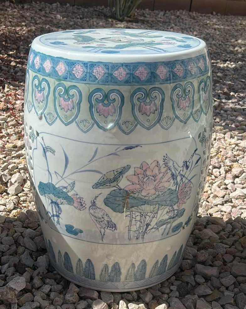 Photo 1 of VINTAGE CHINESE FAMILLE ROSE PORCELAIN GARDEN STOOL H18” ($850 ON ETSY)