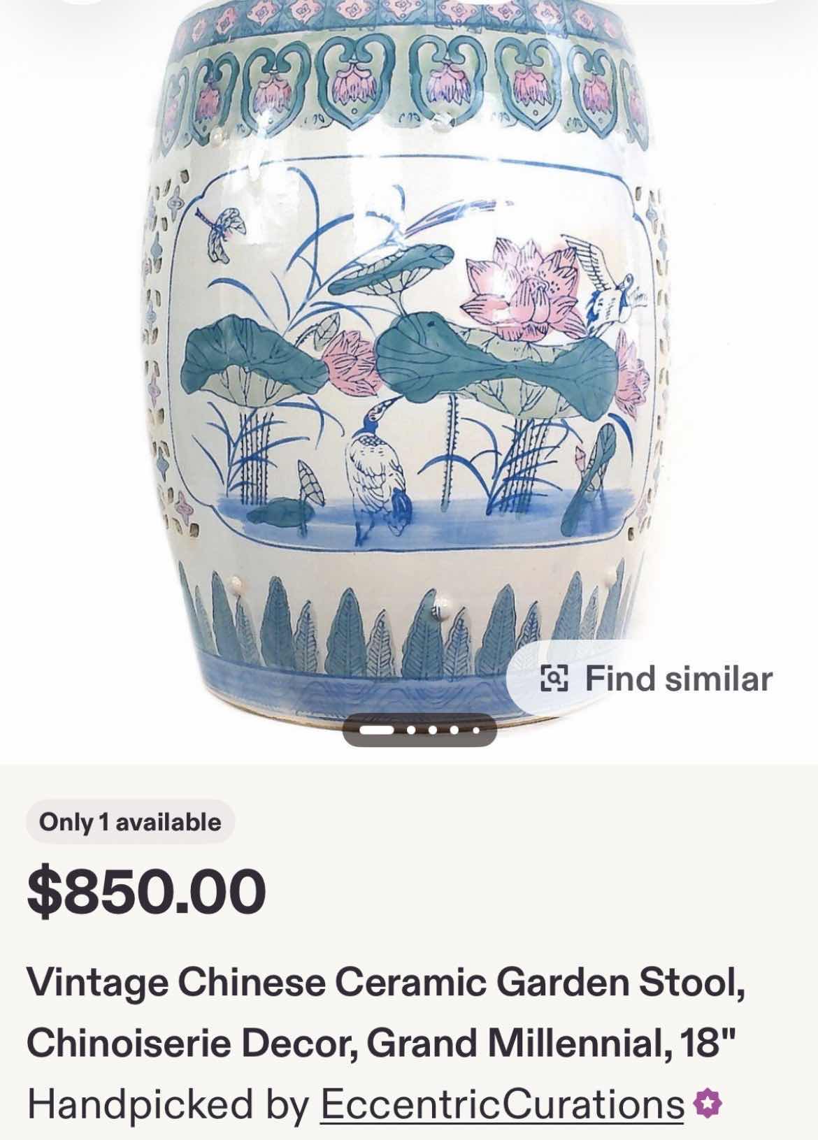 Photo 1 of VINTAGE CHINESE FAMILLE ROSE PORCELAIN GARDEN STOOL H18” ($850 ON ETSY)
